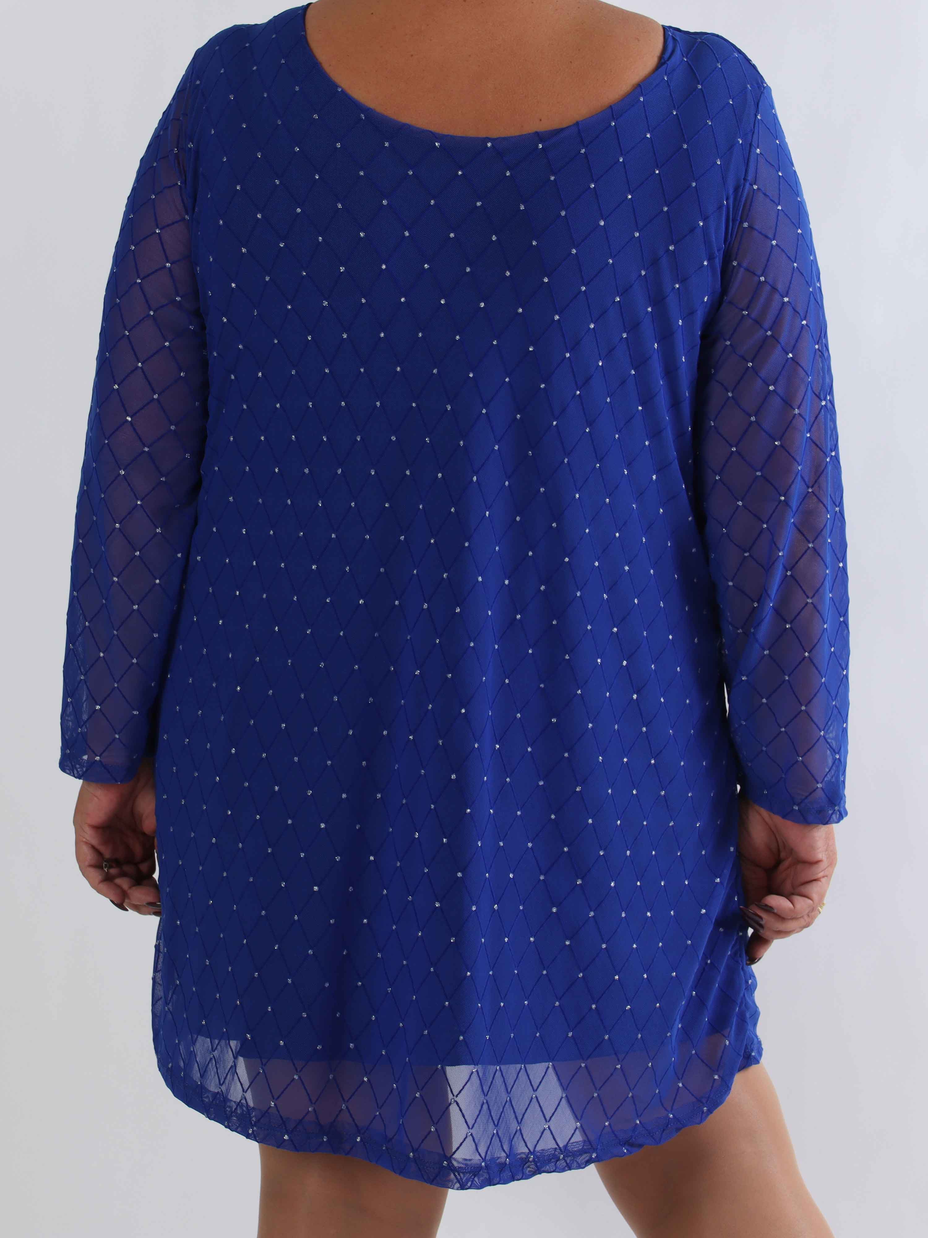 Ritte - Långärmad plus size meshklänning med glitterdetaljer