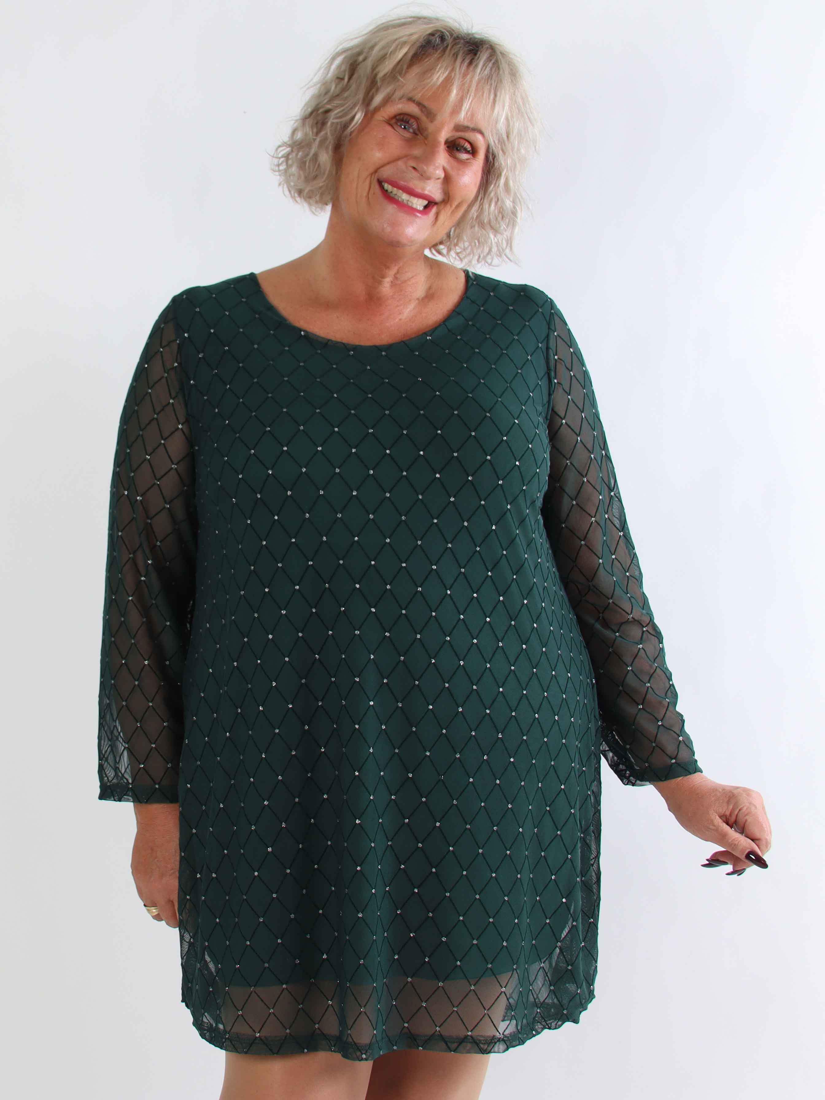 Ritte - Långärmad plus size meshklänning med glitterdetaljer
