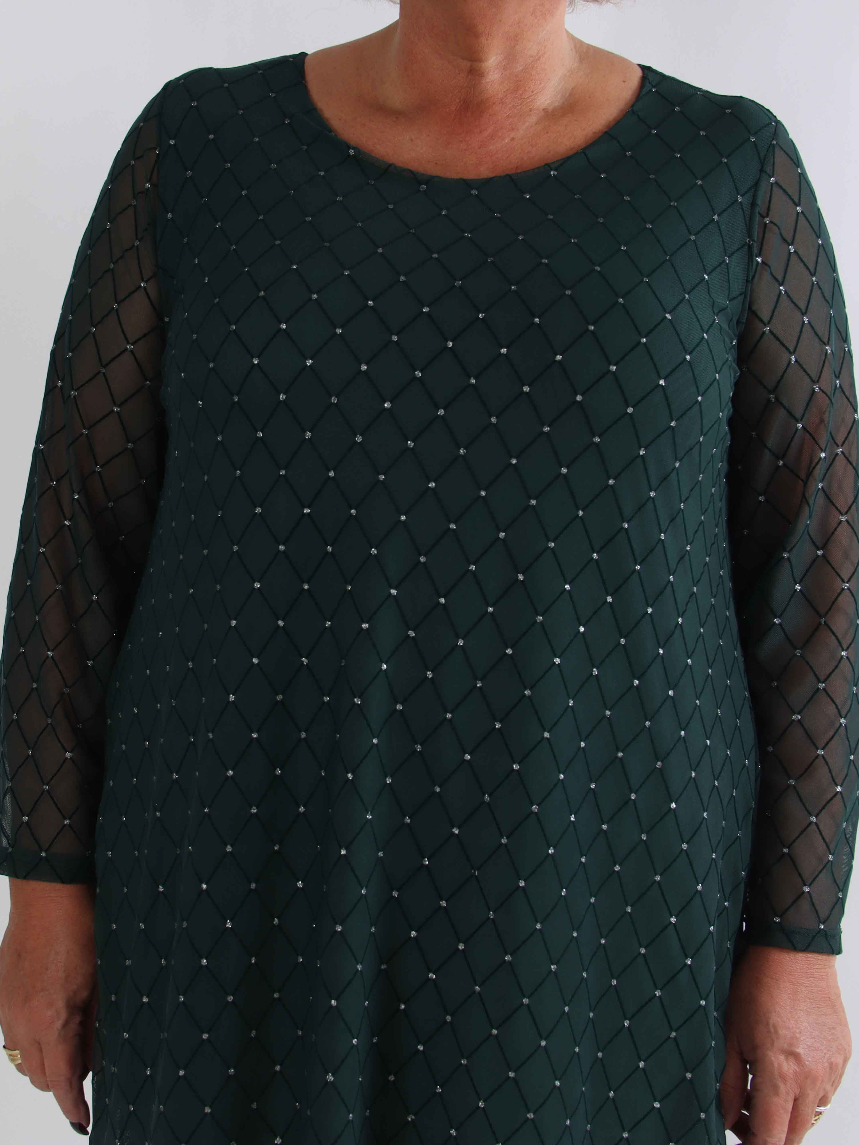 Ritte - Långärmad plus size meshklänning med glitterdetaljer