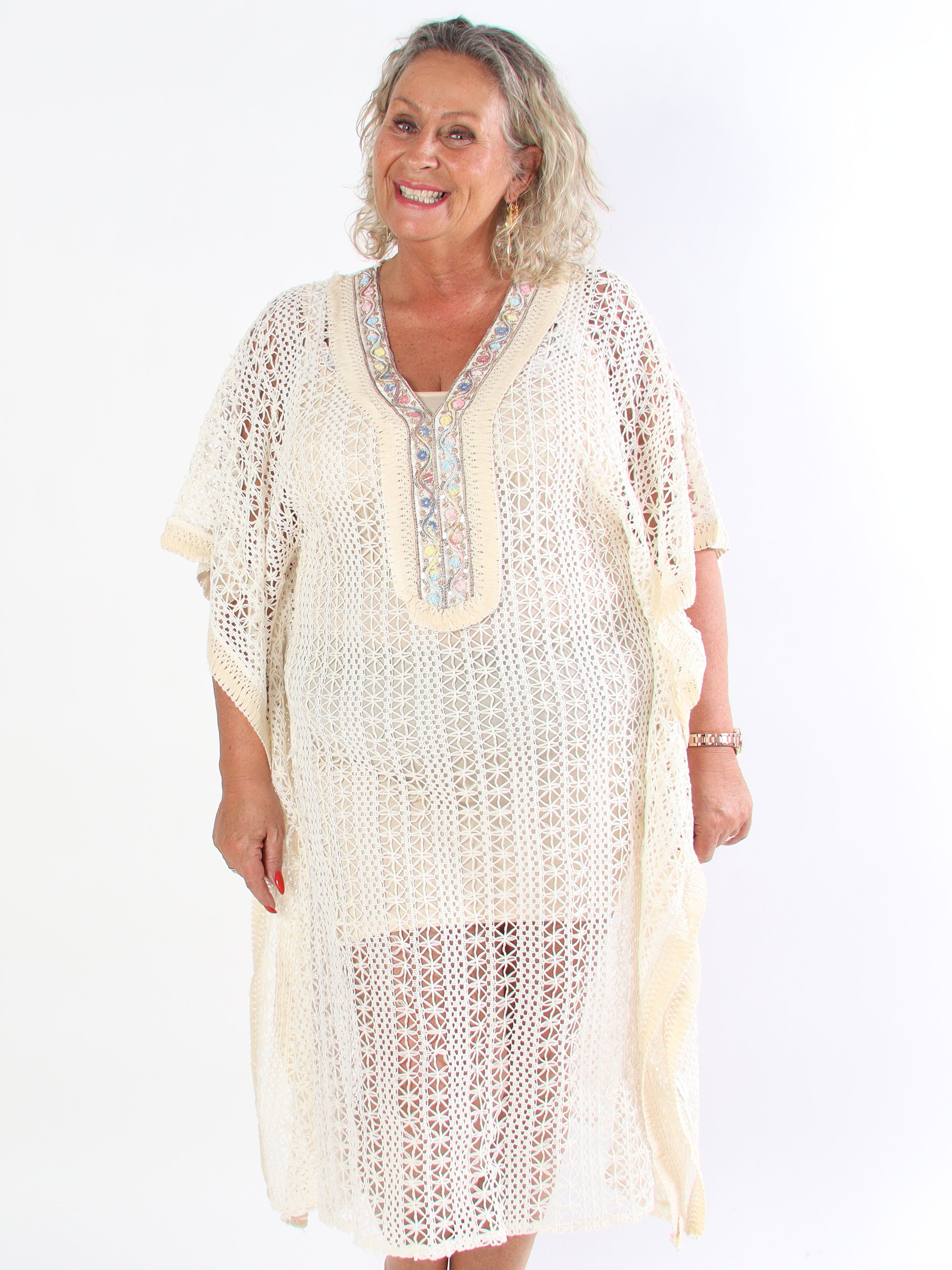 Ruby - Lång virkad bohemisk plus size tunikaklänning