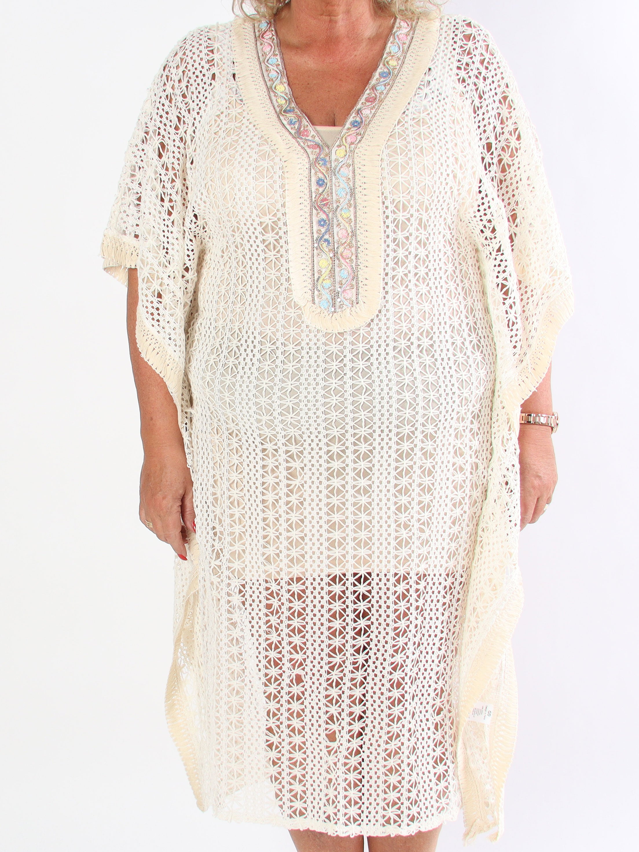 Ruby - Lång virkad bohemisk plus size tunikaklänning