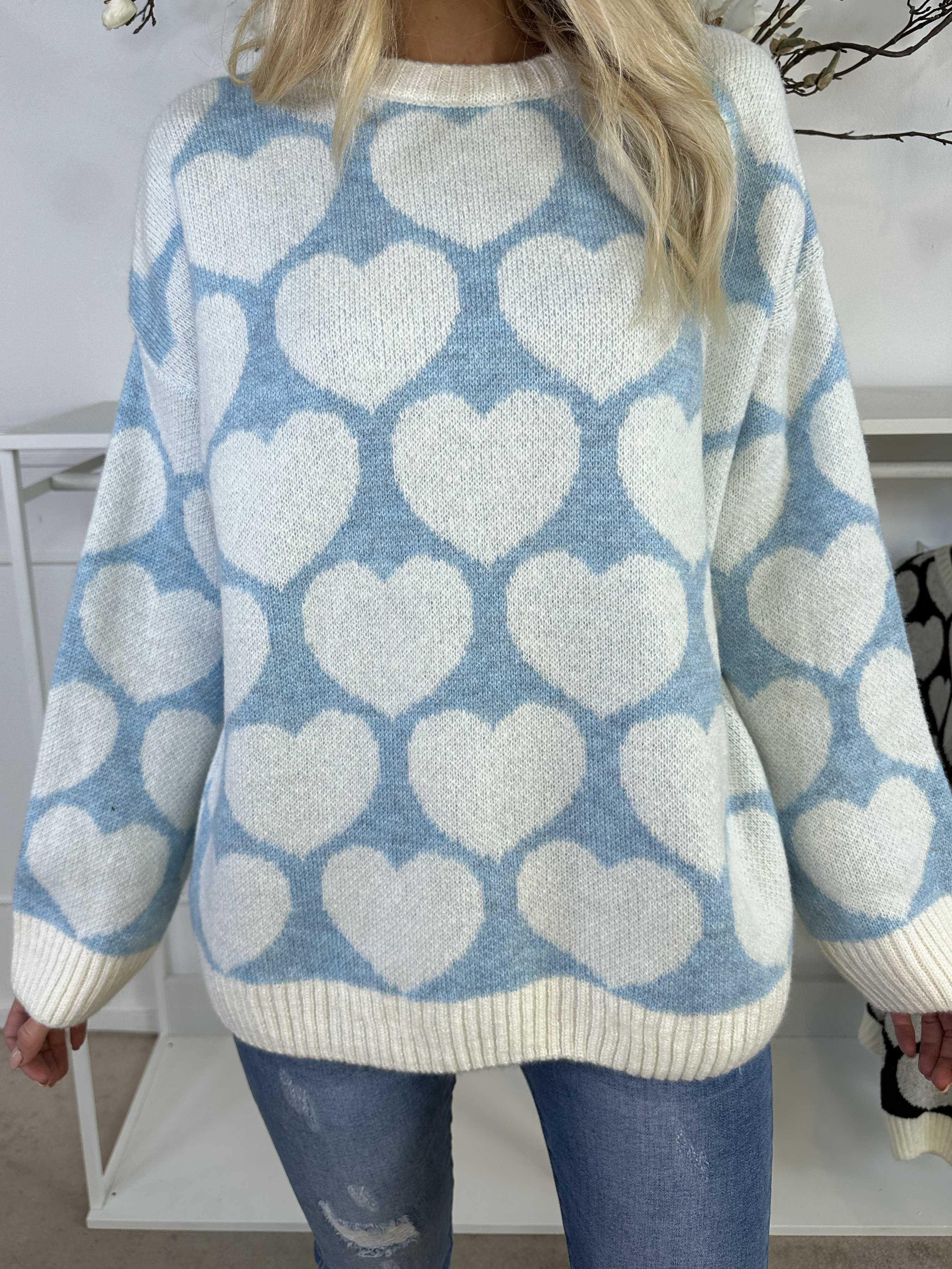 Saidy - Tjock stickad blus med hjärtan