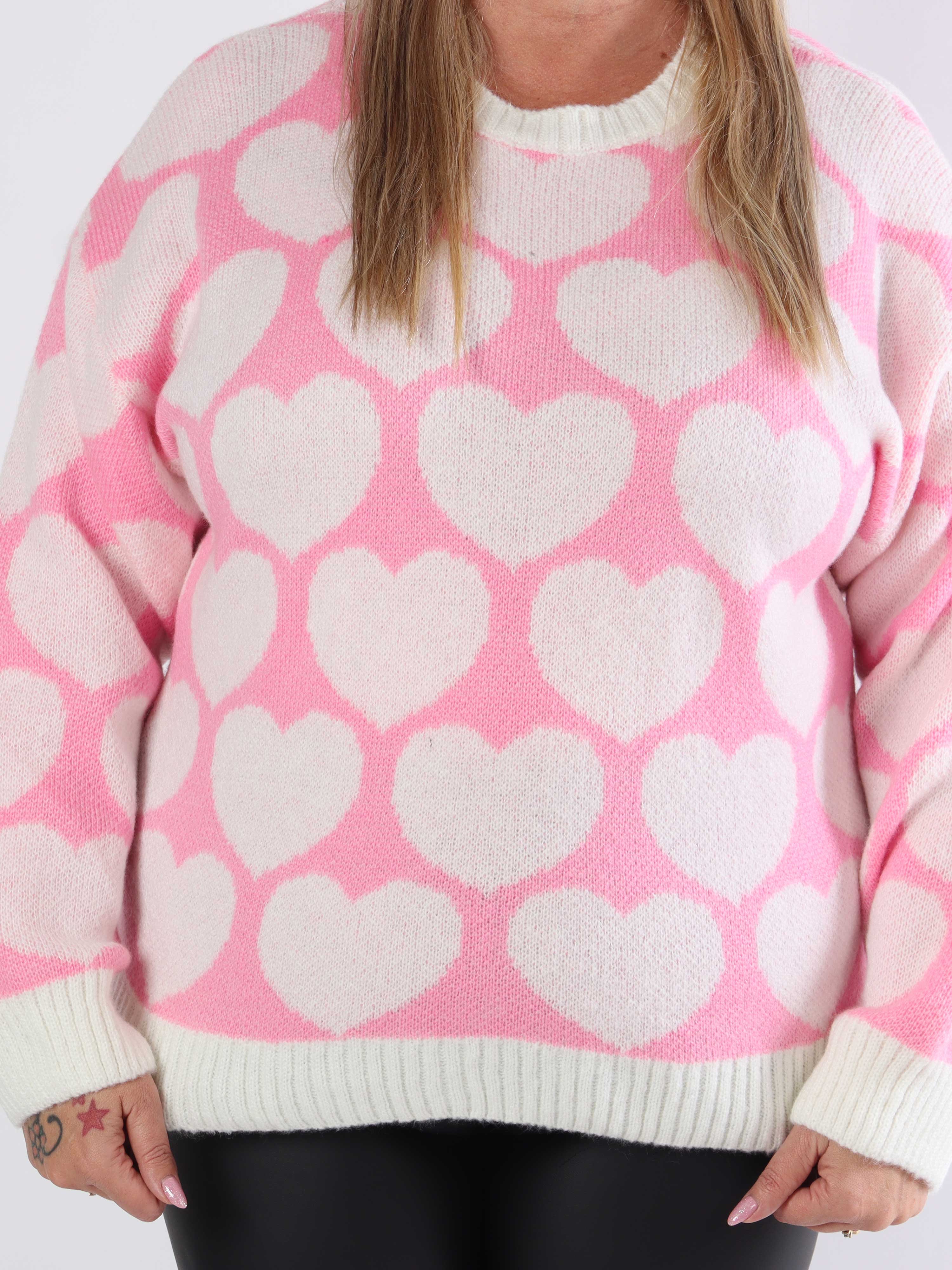 Saidy - Tjock plus size stickad blus med hjärtan
