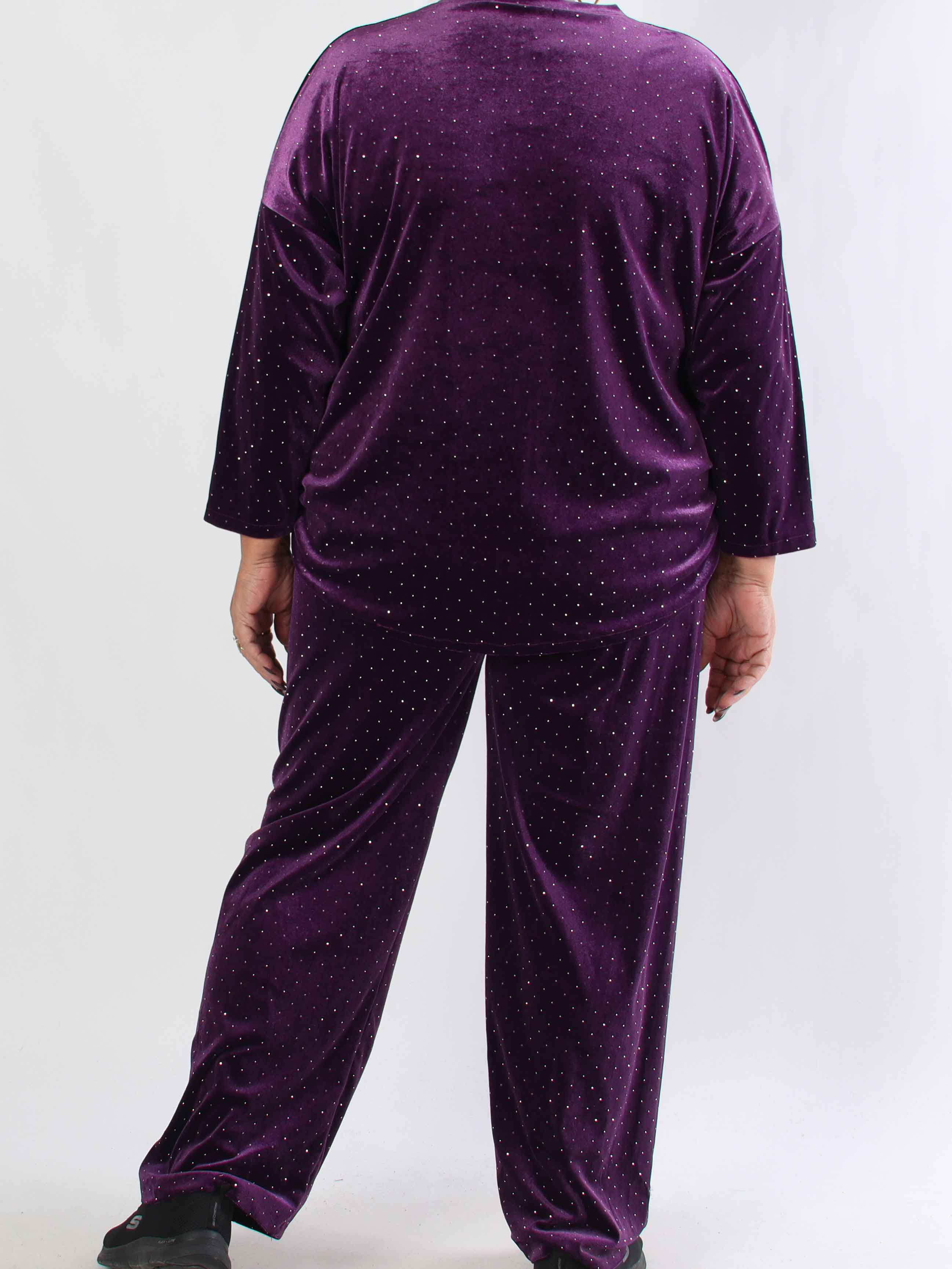Sparkling - Mjukt plus size set i velour med glittrande stenar