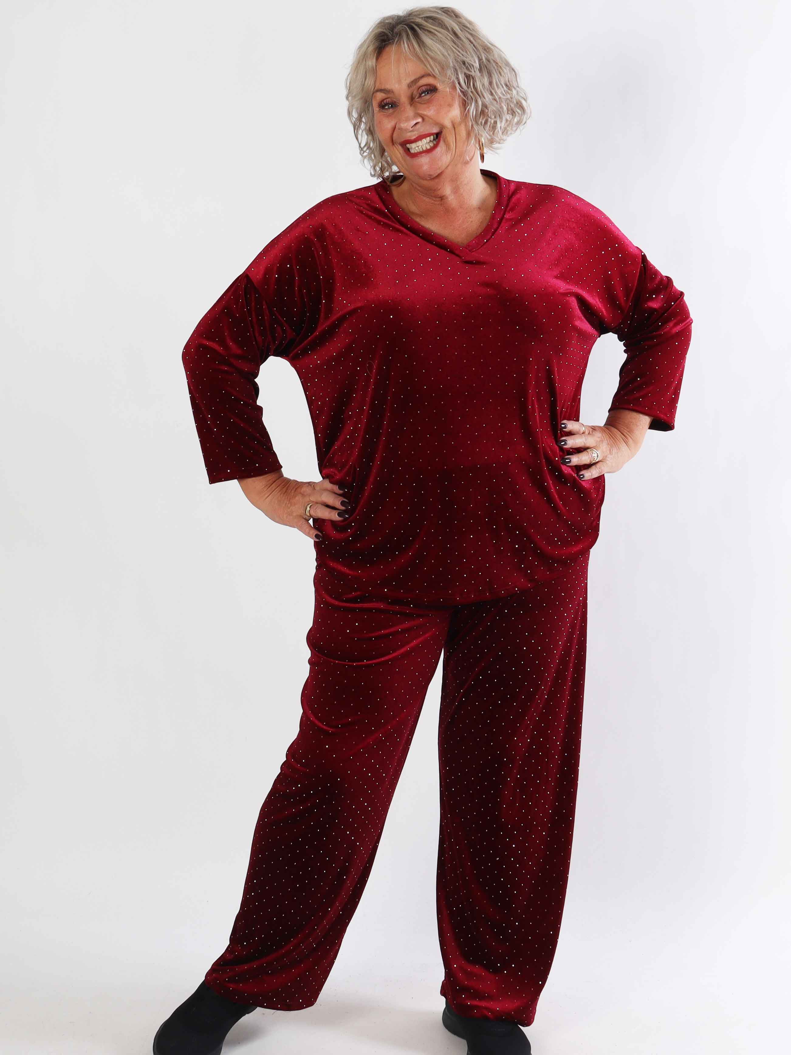 Sparkling - Mjukt plus size set i velour med glittrande stenar