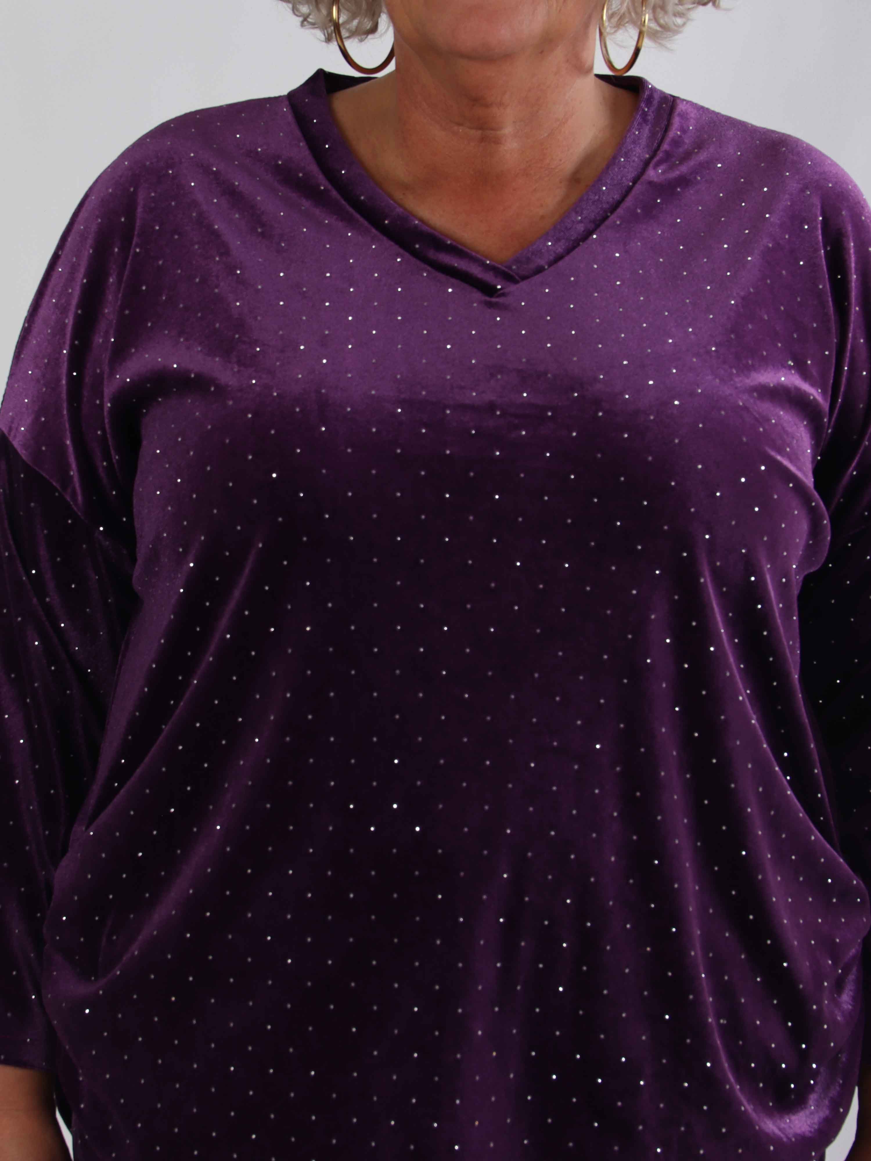Sparkling - Mjukt plus size set i velour med glittrande stenar