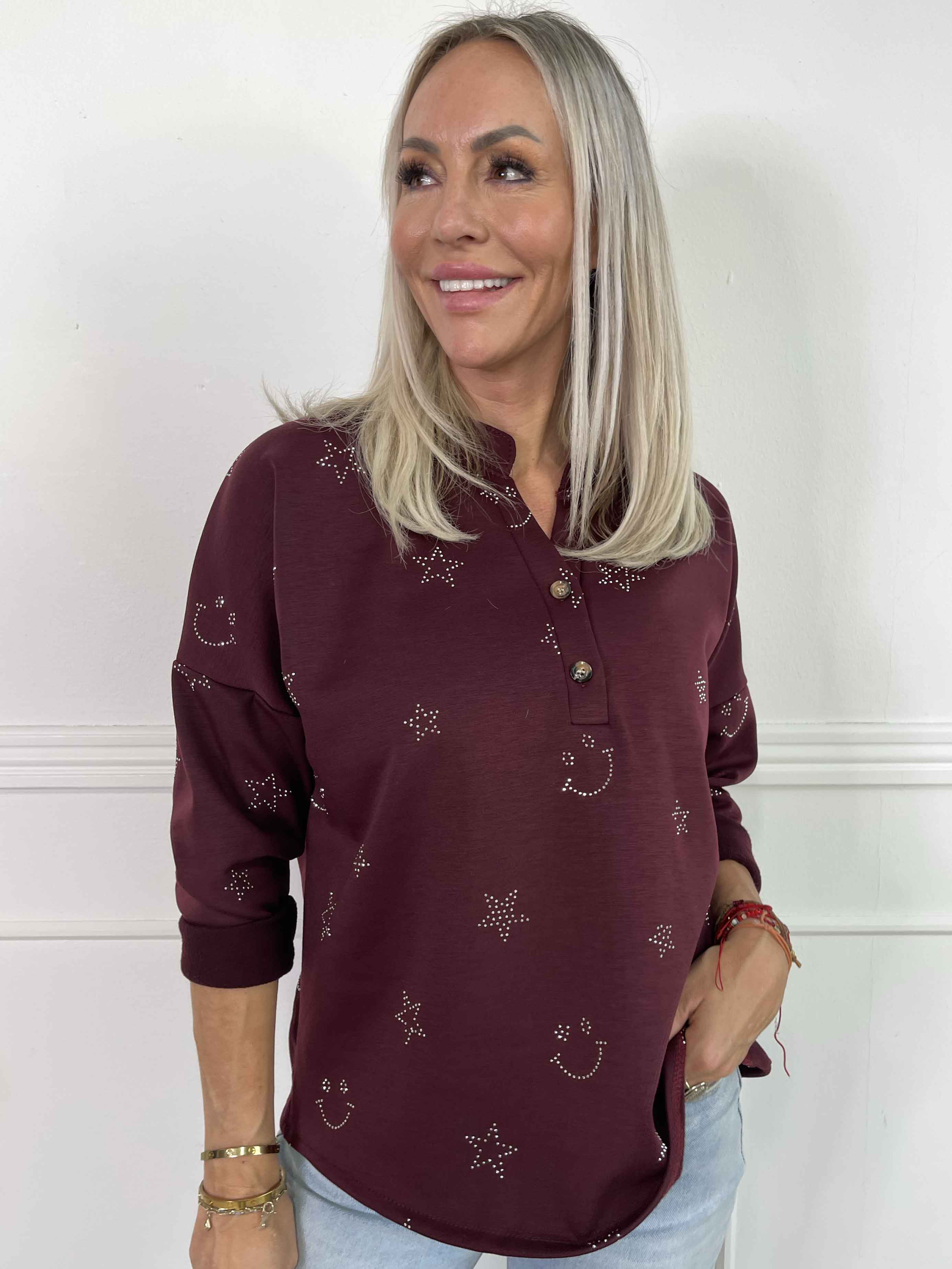 Star - Mjuk skjorta med smiley och stjärnor i strass