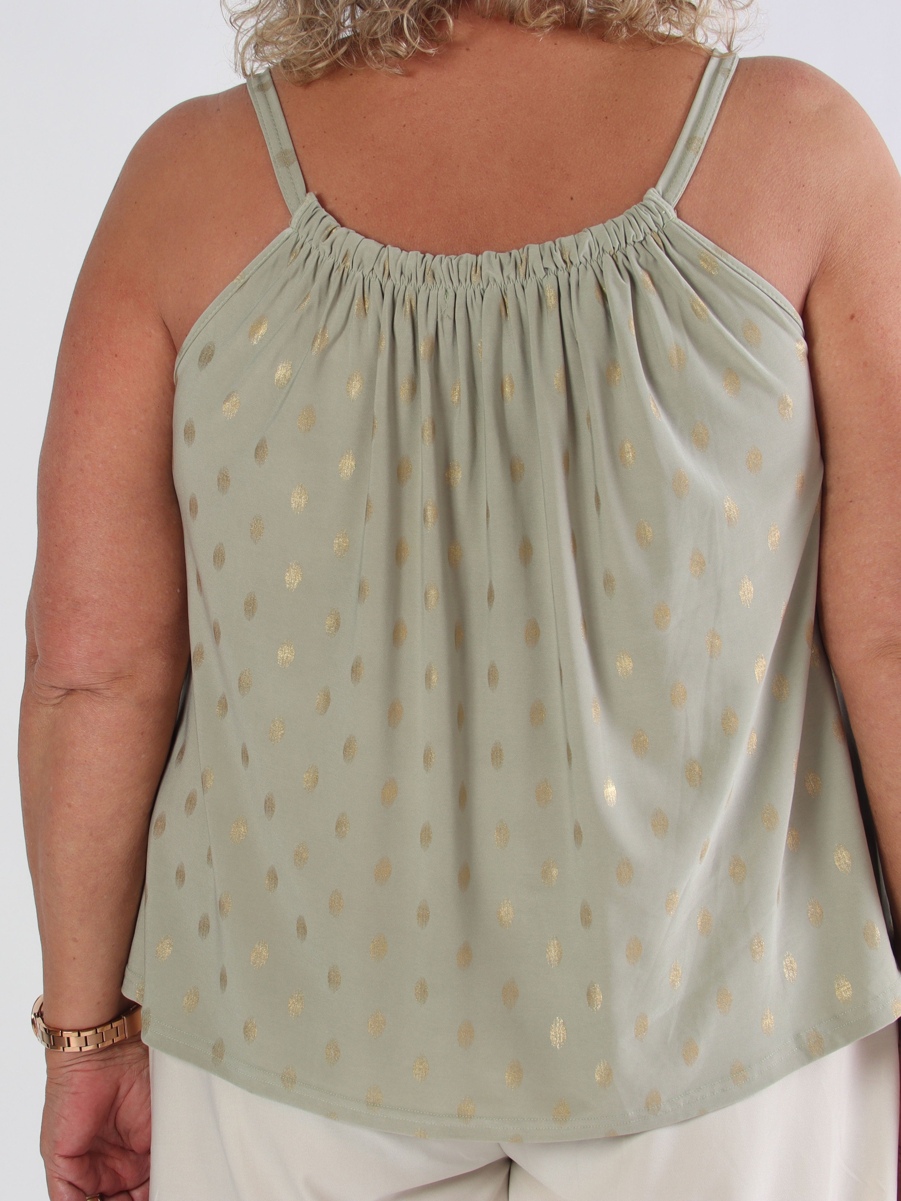Sunlove Dot Top - Elastisk plus size-topp med band och guldprickar