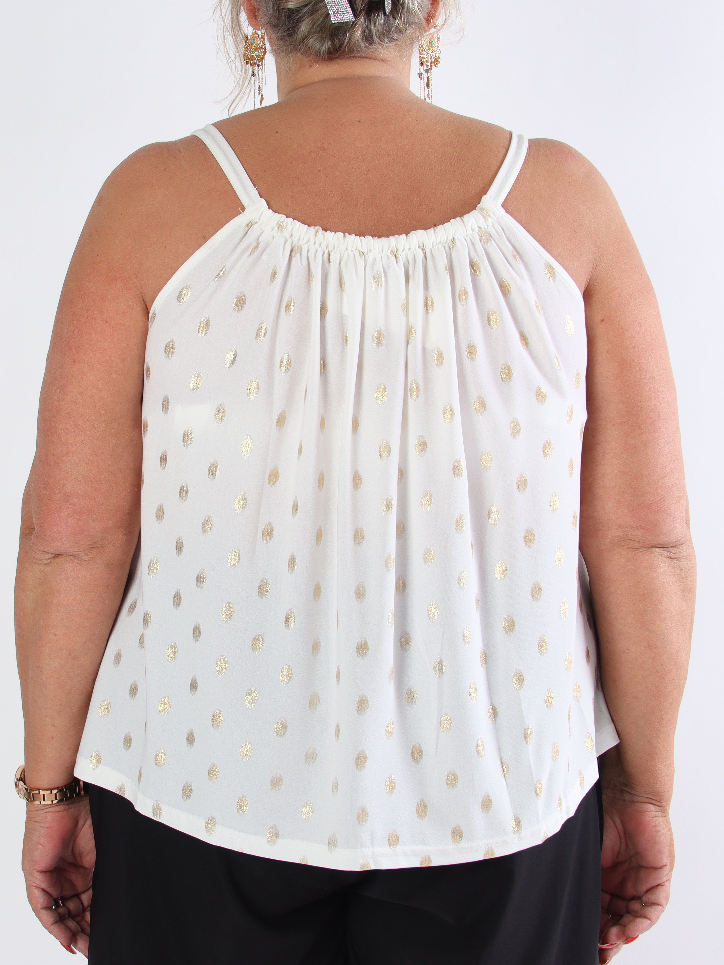 Sunlove Dot Top - Elastisk plus size-topp med band och guldprickar