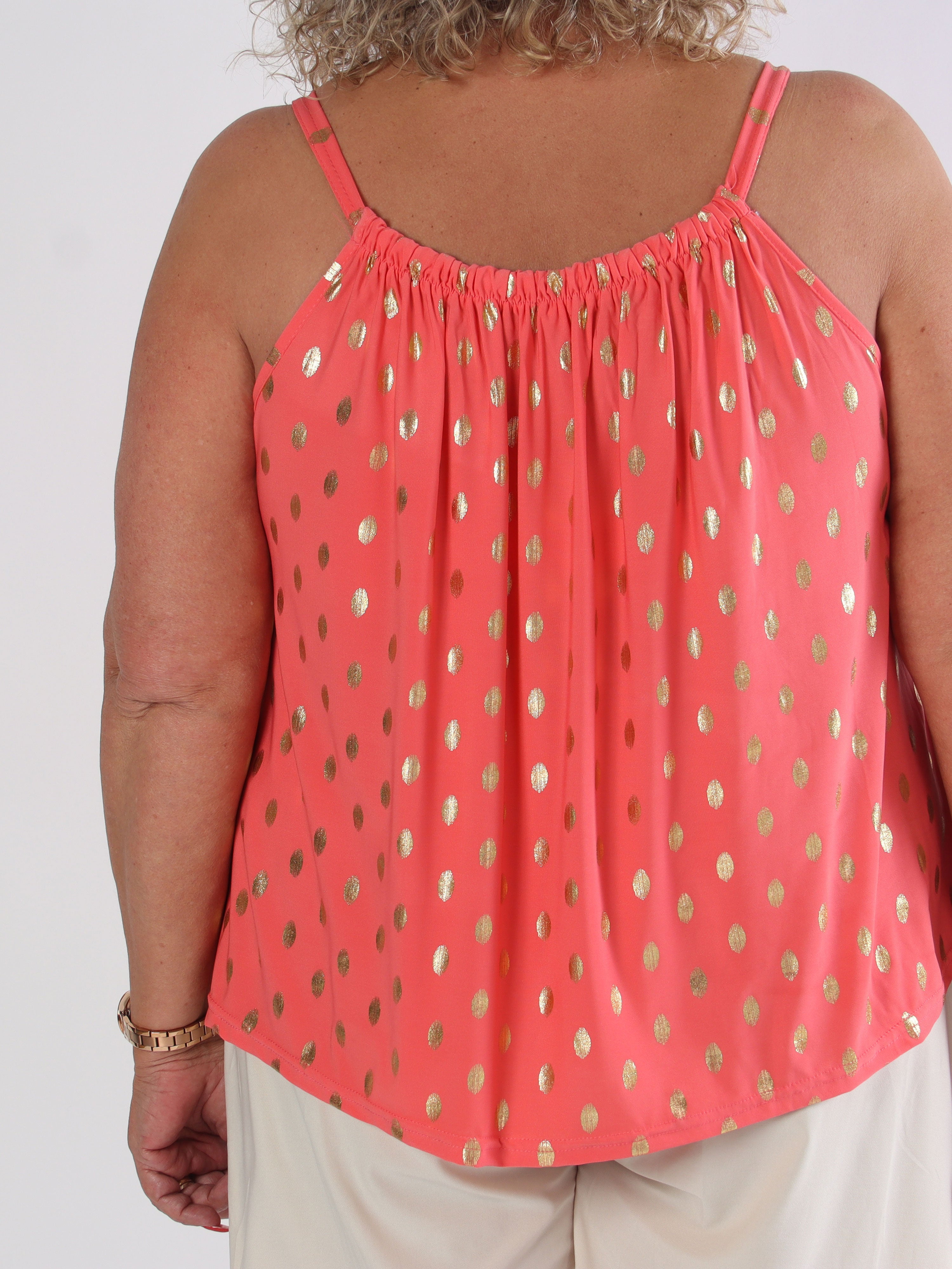 Sunlove Dot Top - Elastisk plus size-topp med band och guldprickar
