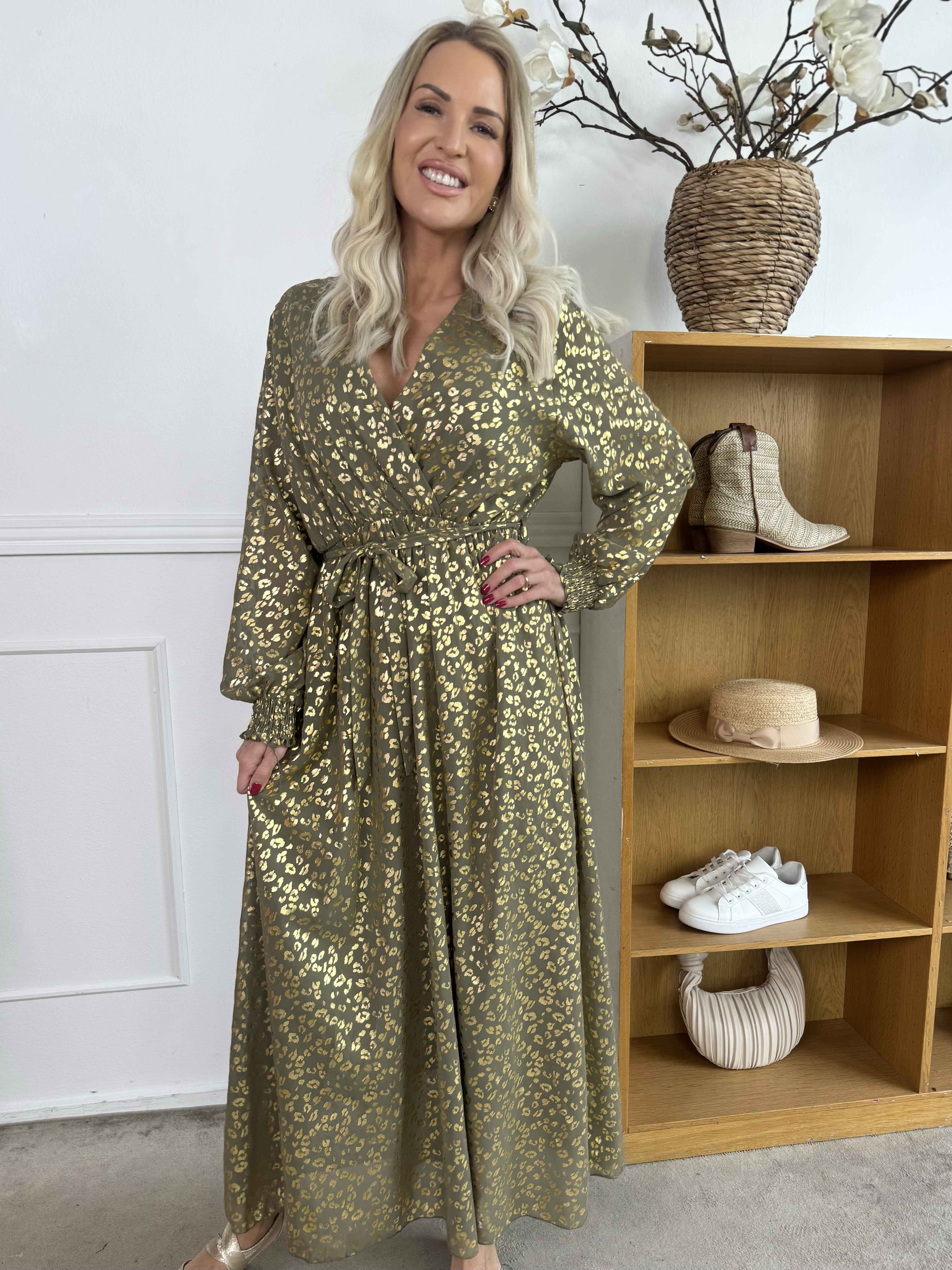 Tamas - Långklänning med leopardmönster i guld