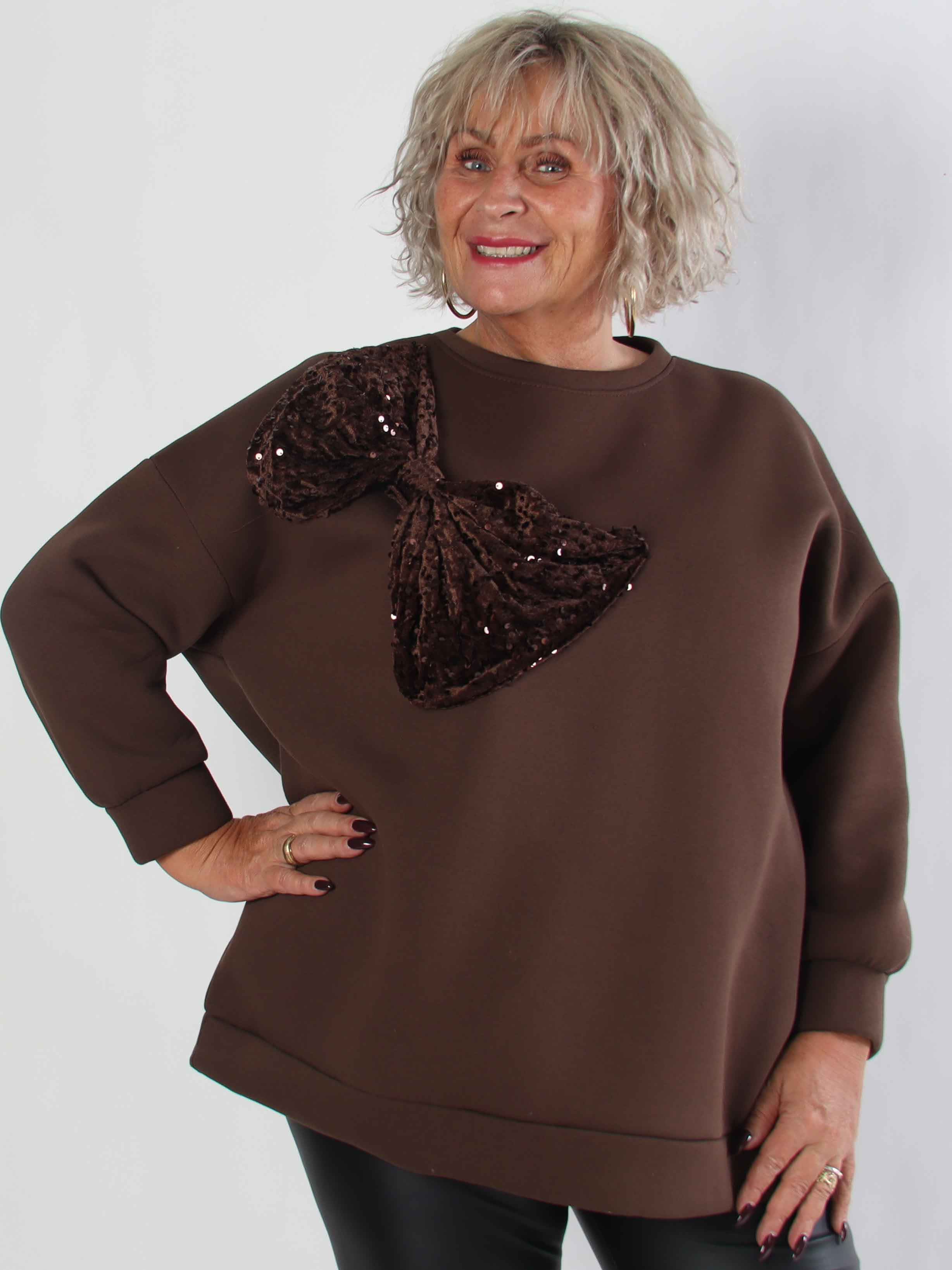 Thalassa - Plus size sweatshirt i bomull med stor velourrosett