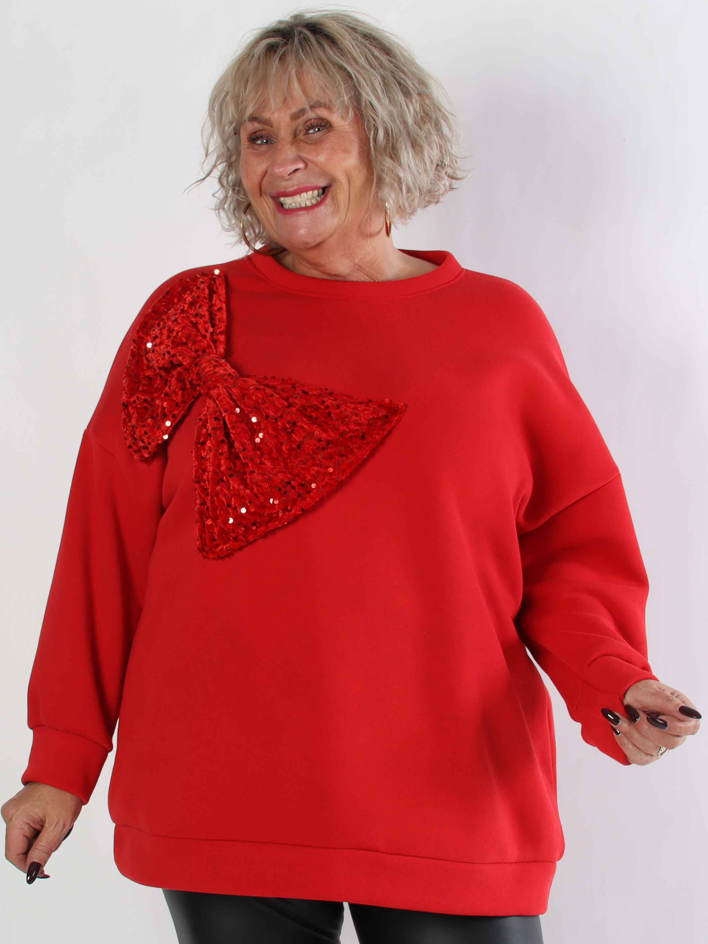 Thalassa - Plus size sweatshirt i bomull med stor velourrosett