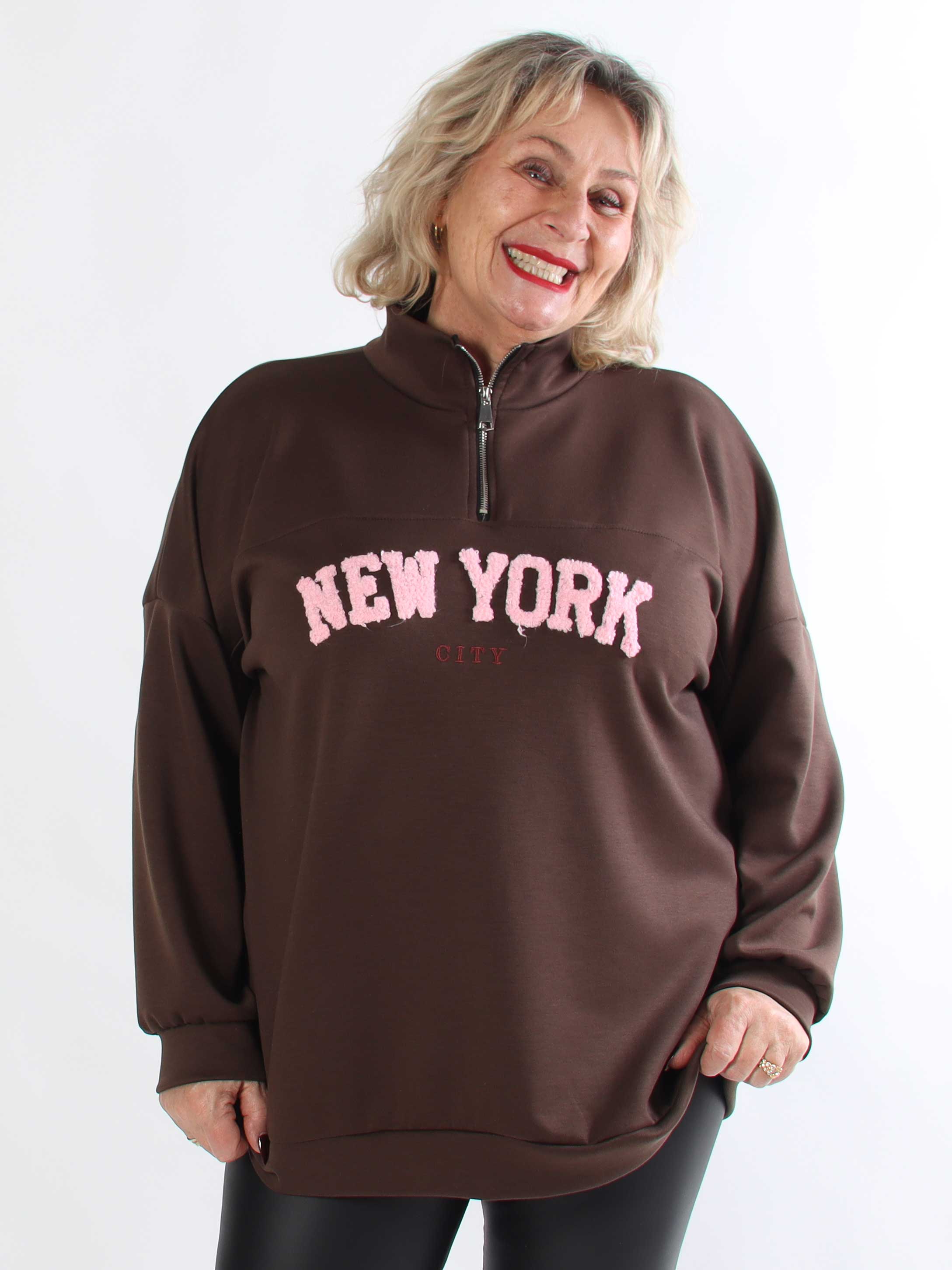 Tracy - Plus size s weatshirt med lynlås og NEW YORK detalje