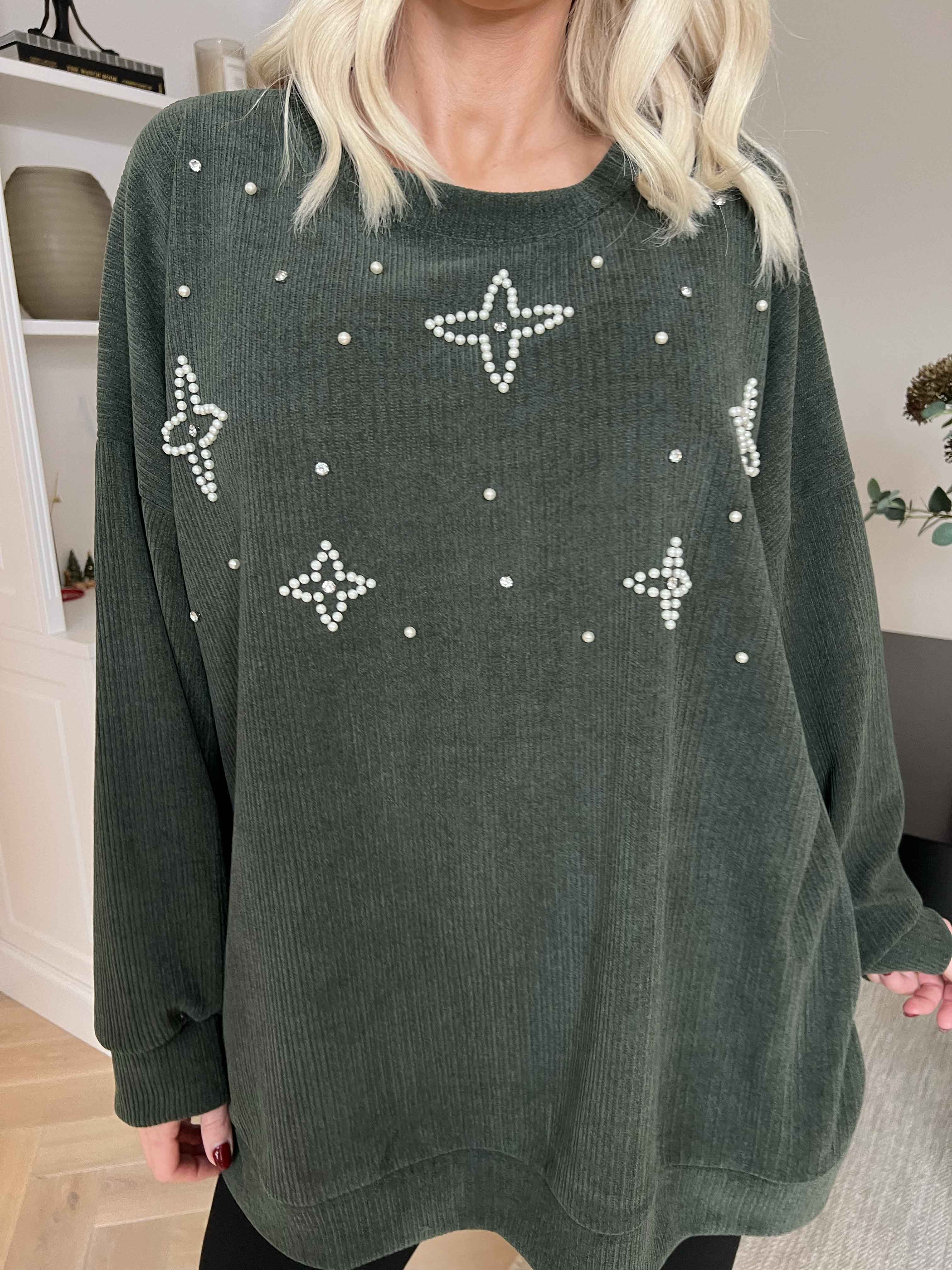 Uma - Blus i sammet med pärlor och strass
