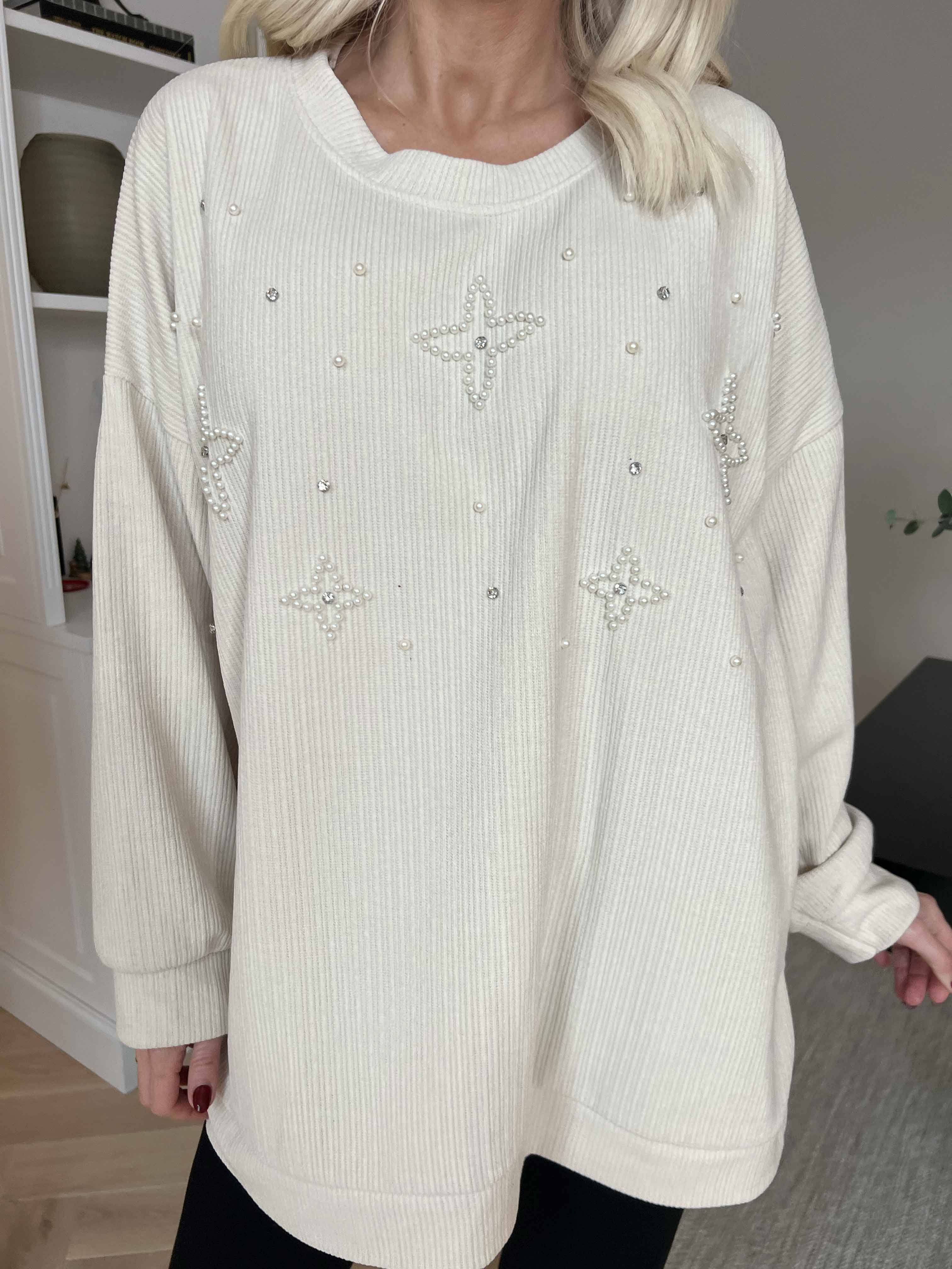 Uma - Blus i sammet med pärlor och strass