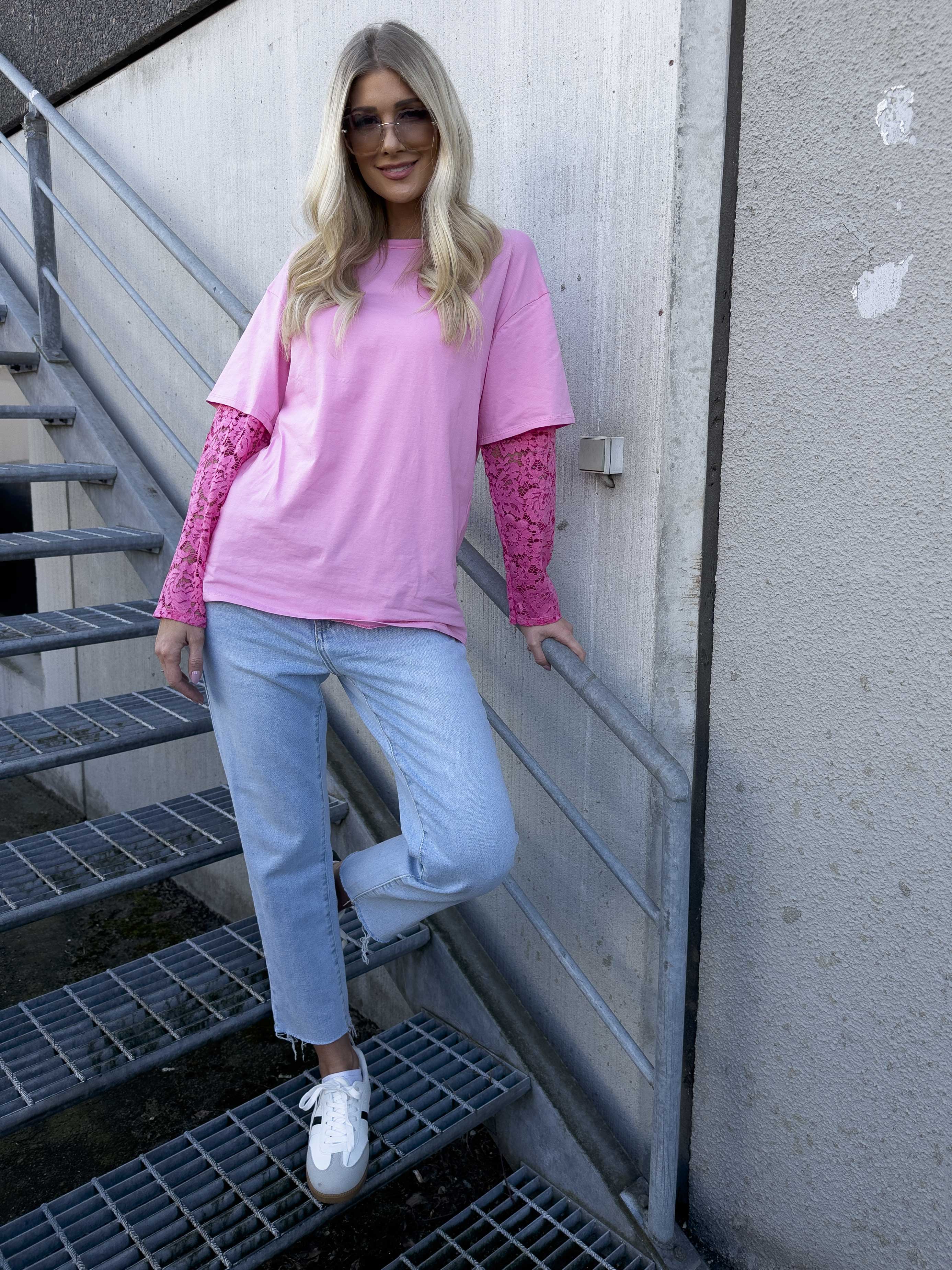 Valerie - T-shirt i bomull med långa ärmar i spets