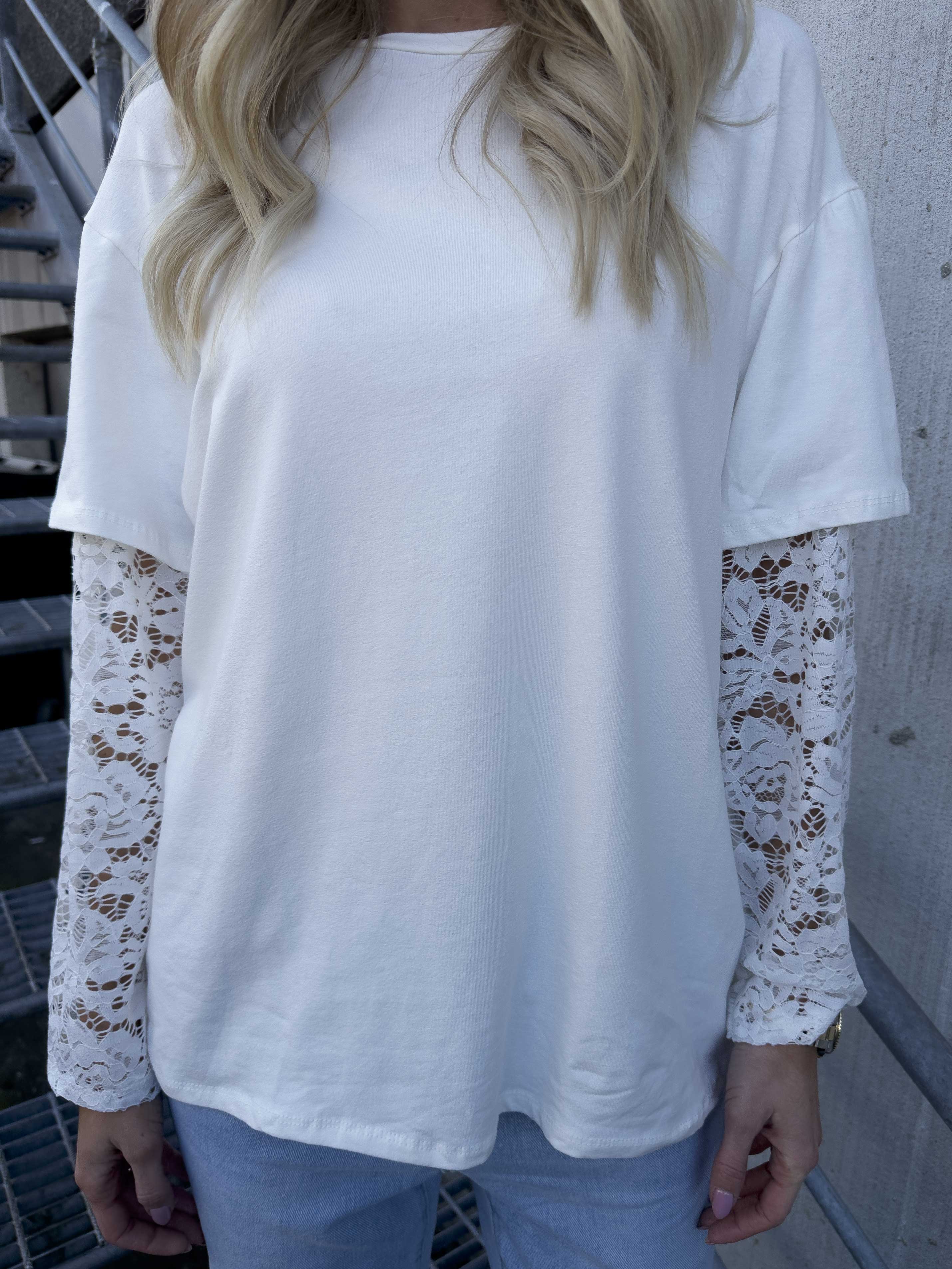 Valerie - T-shirt i bomull med långa ärmar i spets