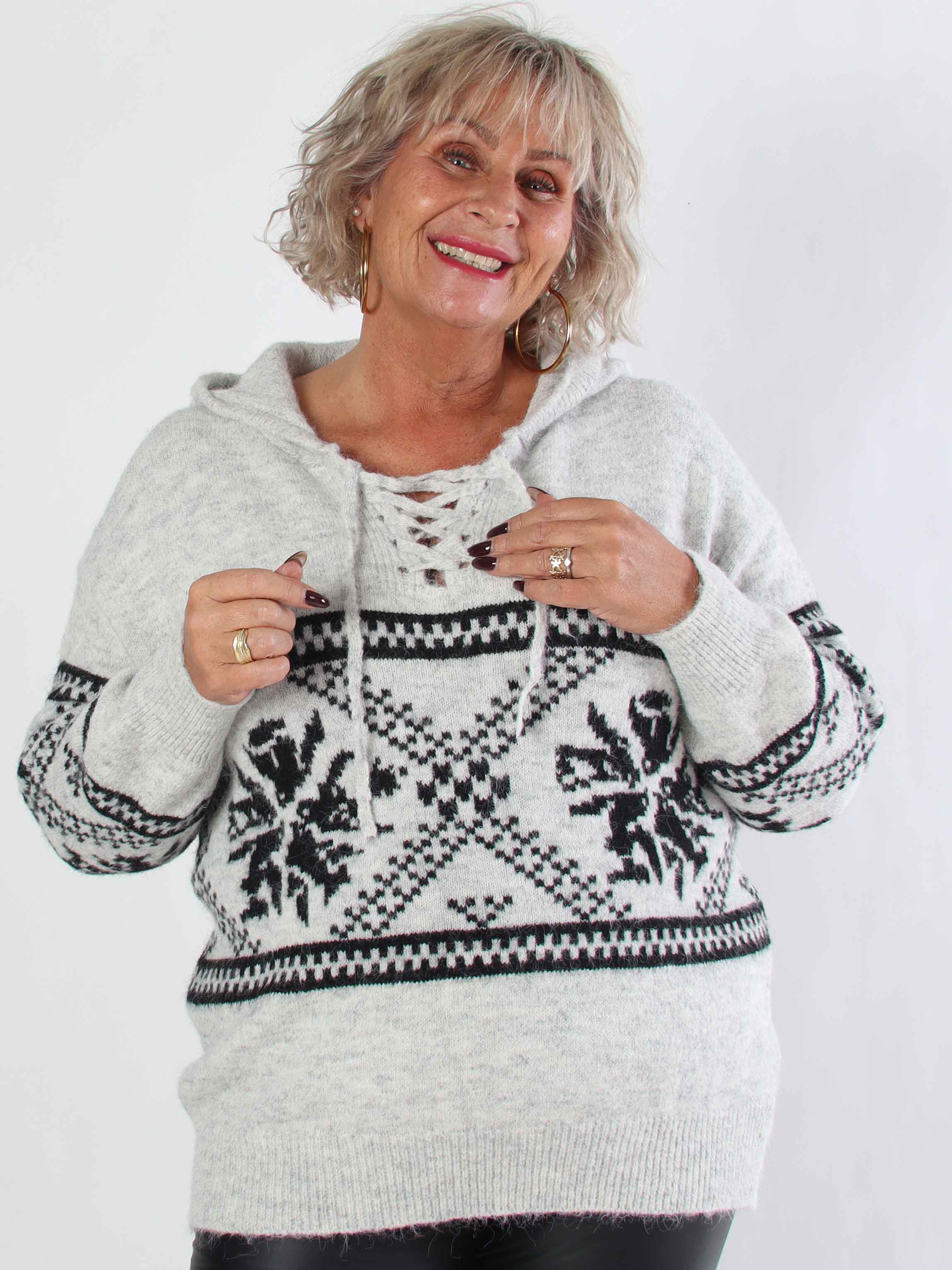 Veni - Mysig ullstickad plus size tröja med snörning i ringningen