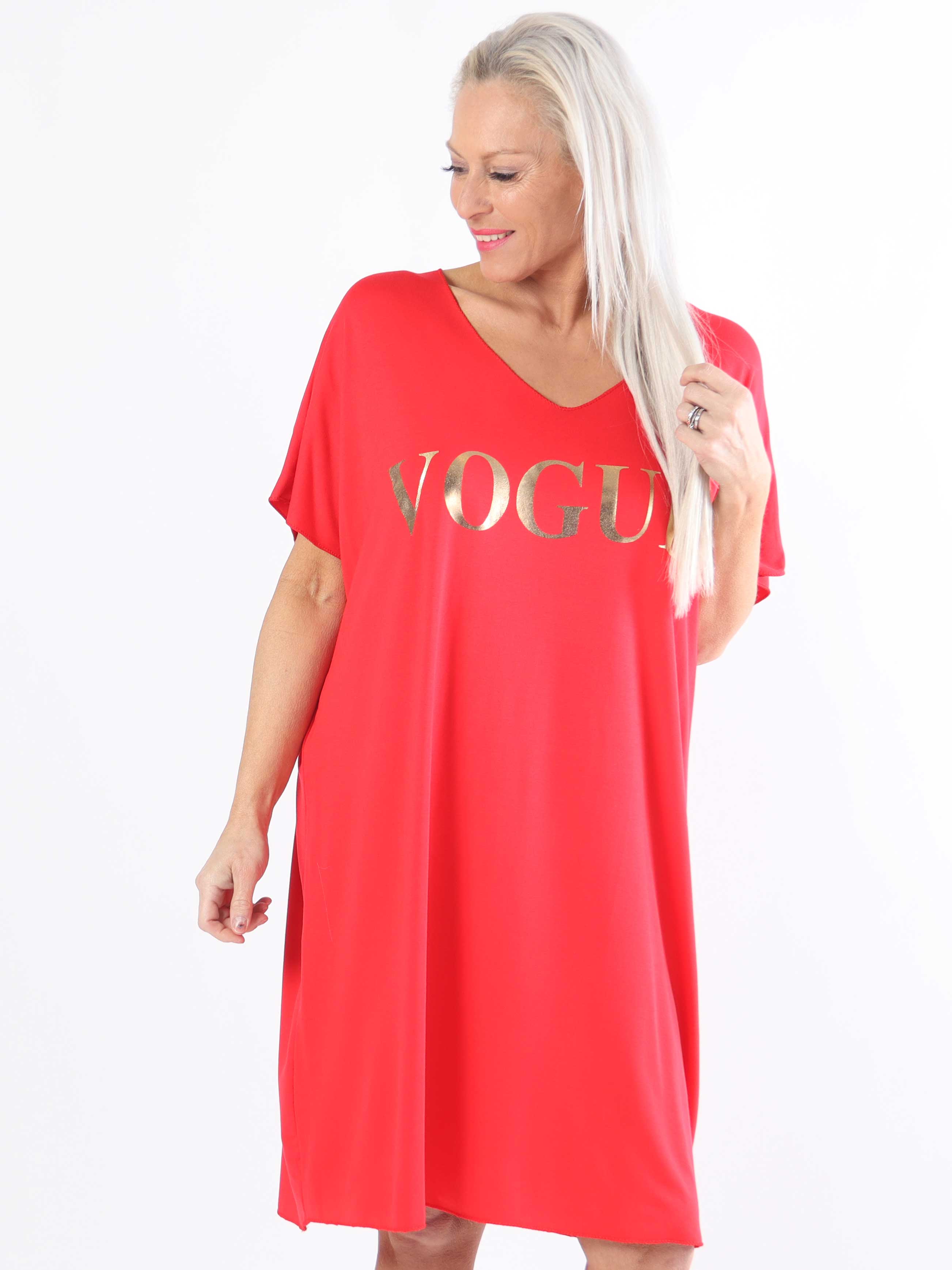 Vogue - Plus size t-shirt klänning i viskos med guldtryck
