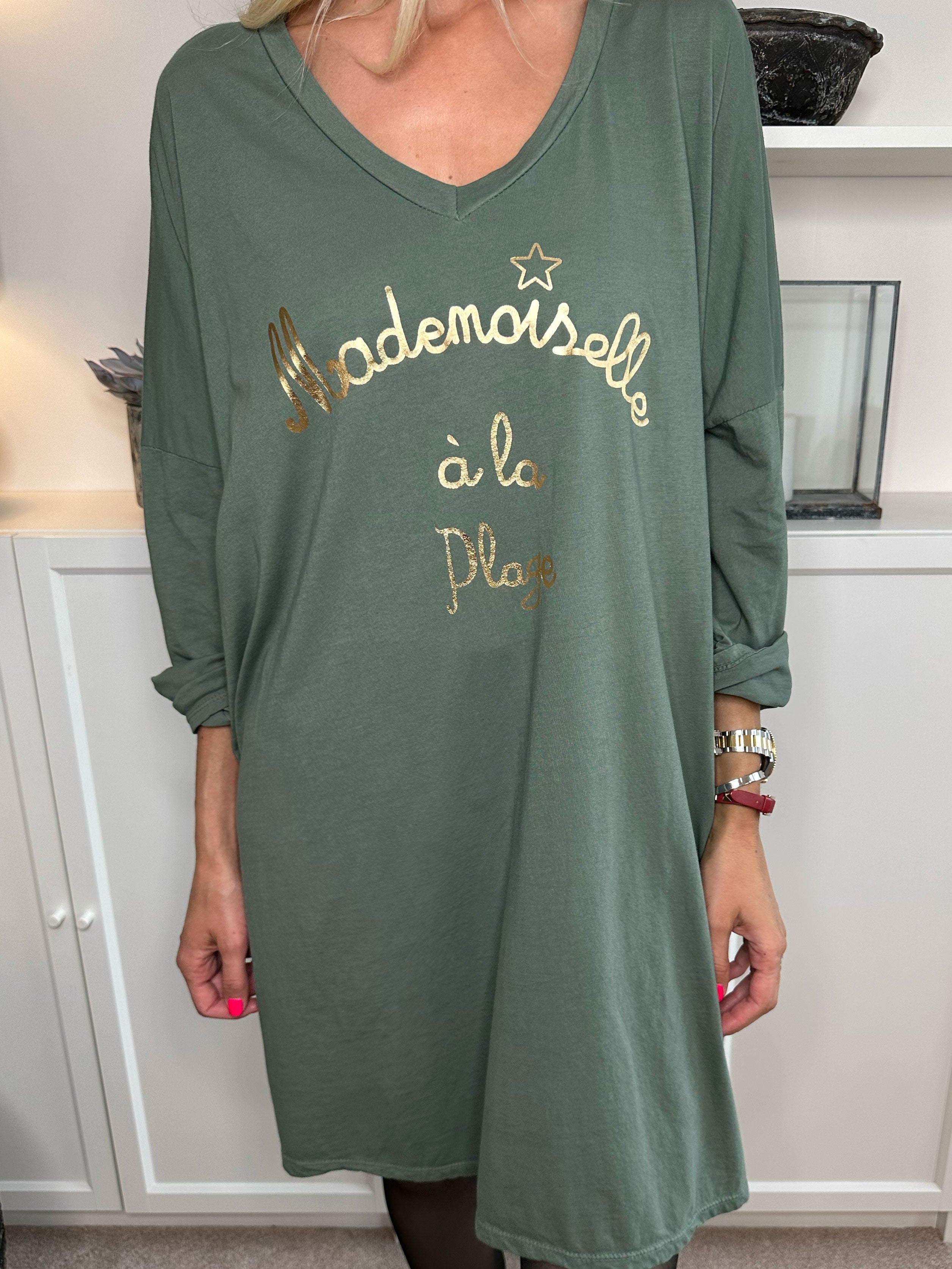 Bree Long Sleeve - Klänning i bomull med gultext framtill