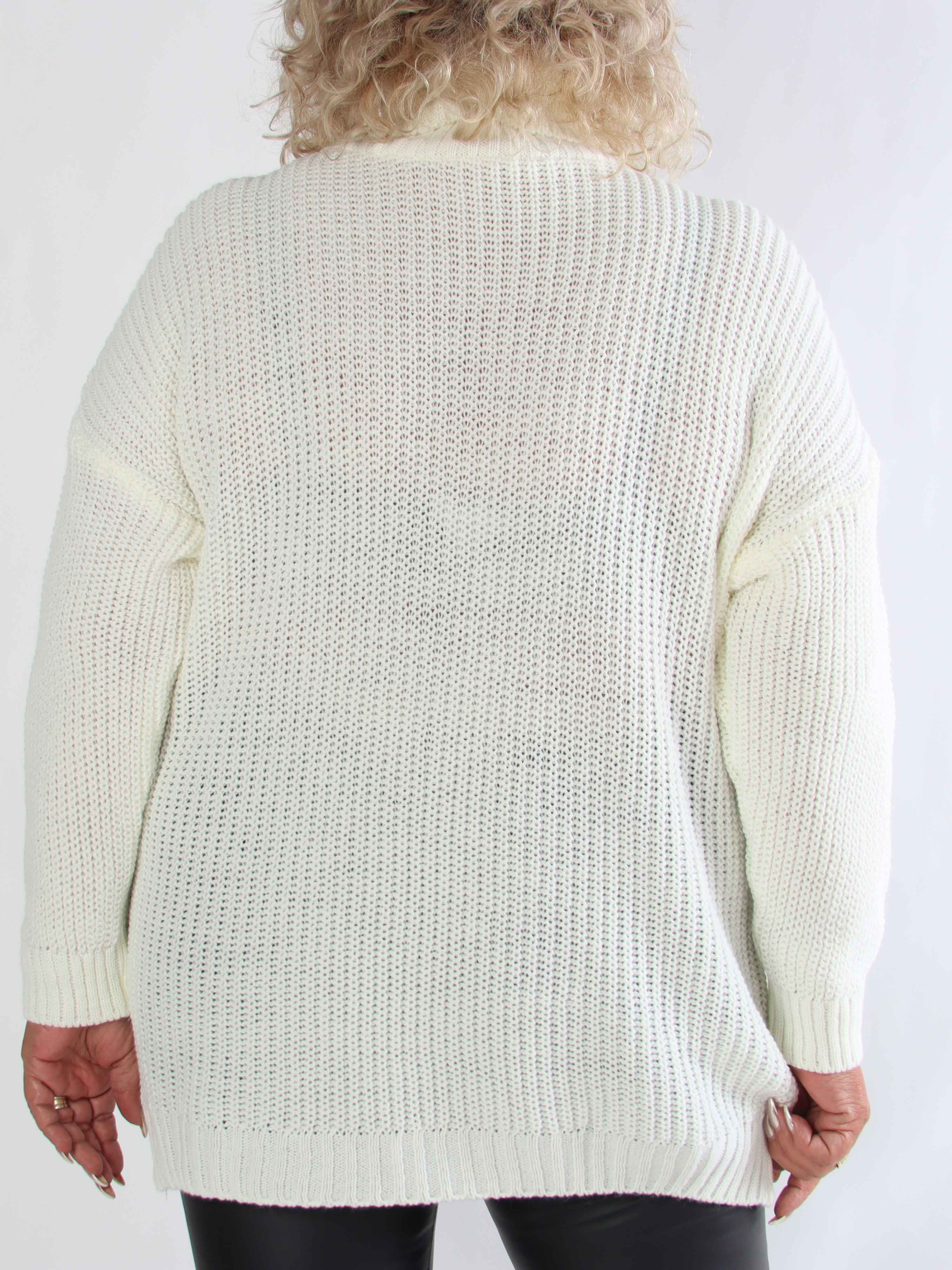 Cindy - Enfärgad mysig stickad plus size tröja med polokrage