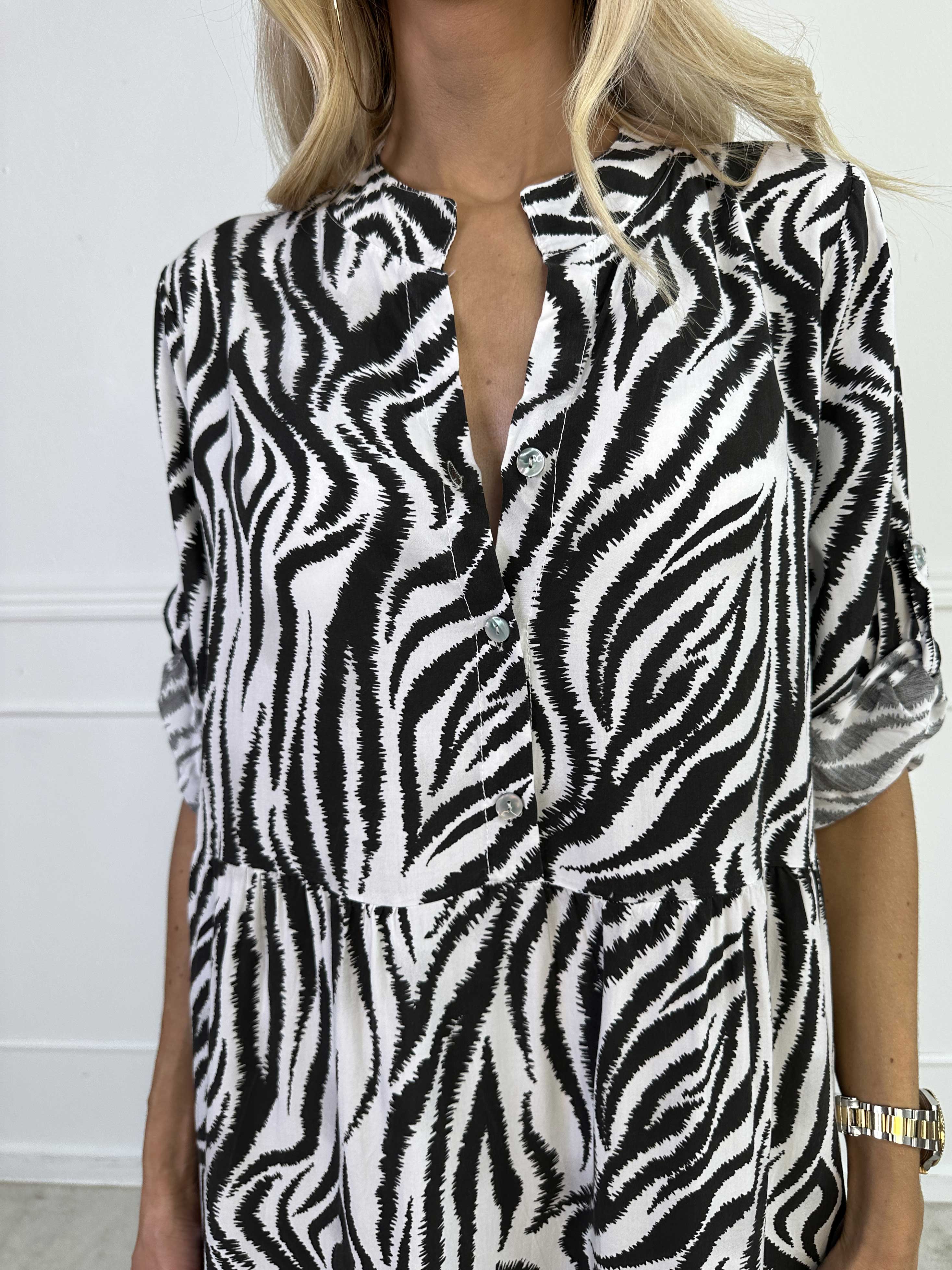Dotti Zebra - Randig viskosklänning med lager-på-lager-look