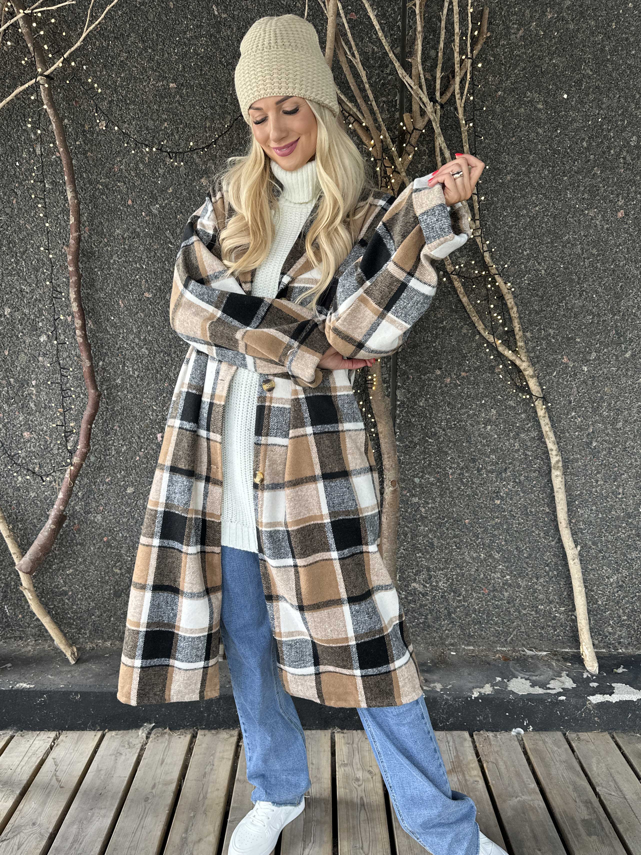 Karoline - Lång rutig skjortjacka i viskos
