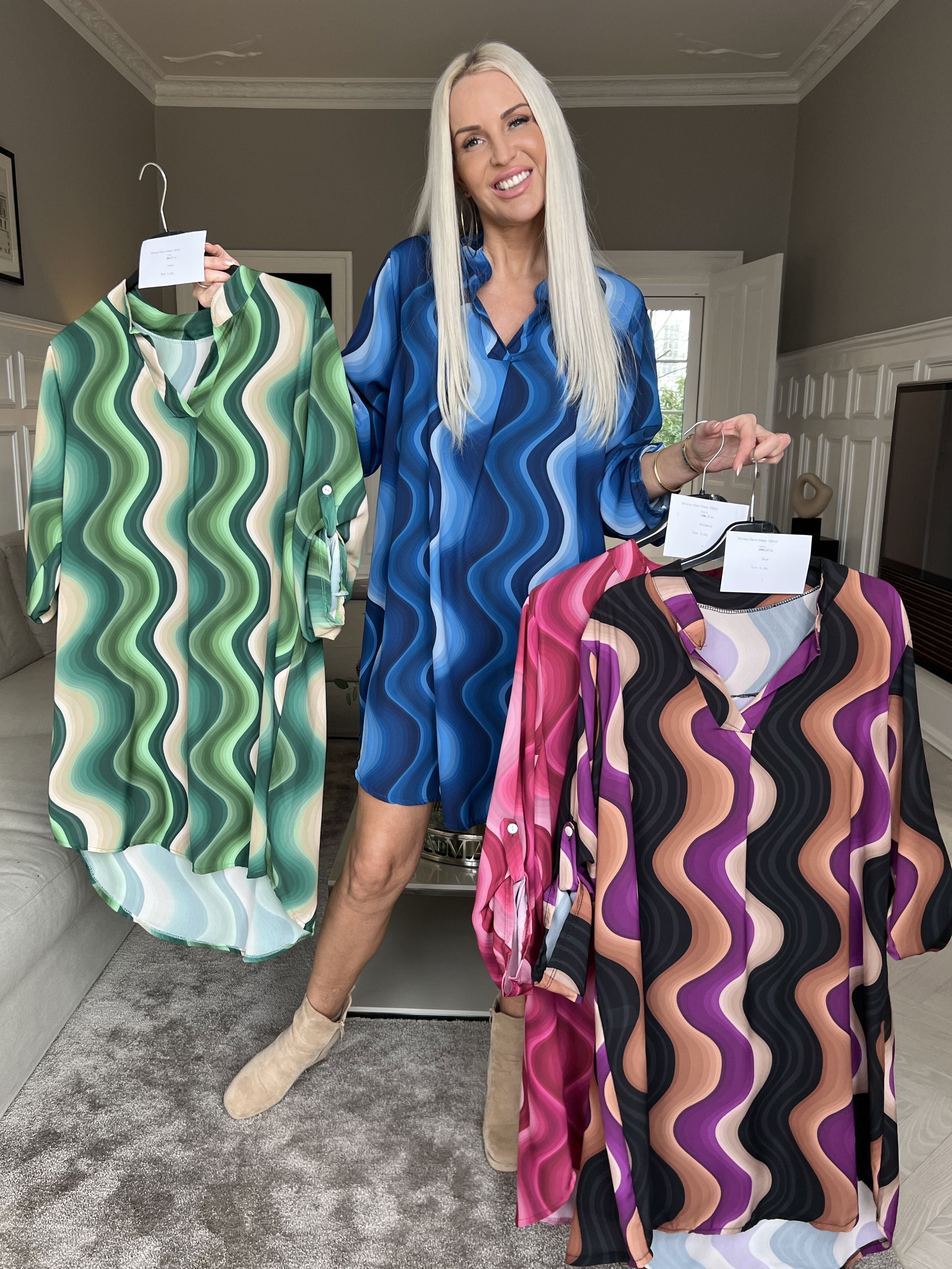 Vanesa Dress Wave - Lätt och luftig mönstrad klänning - Bordeaux