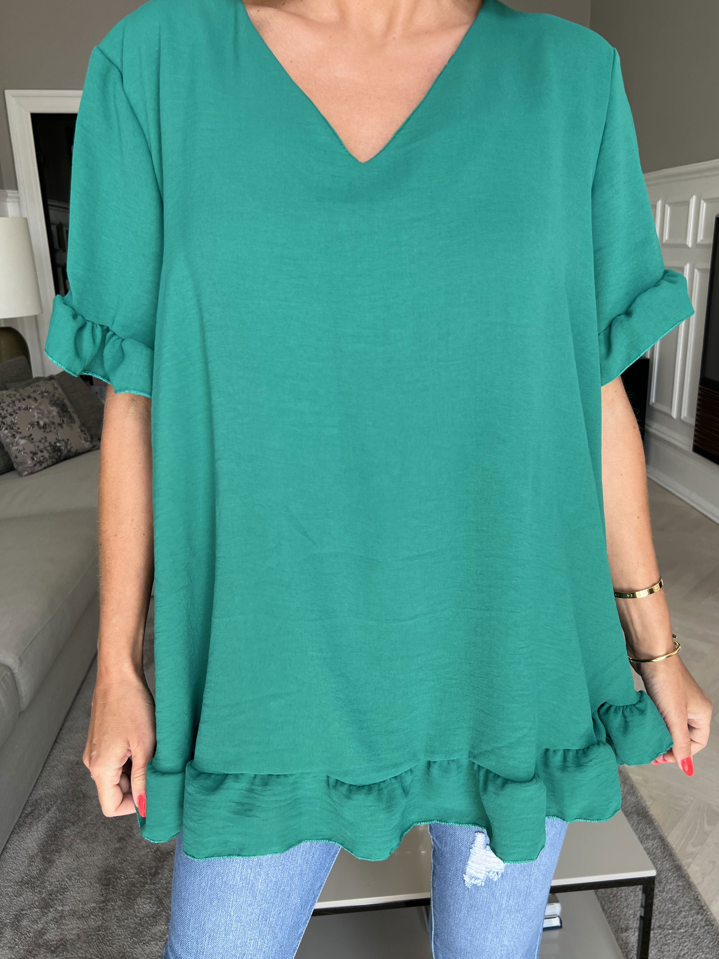Yda Plain Short Sleeve - Söt blus med resår i midjan