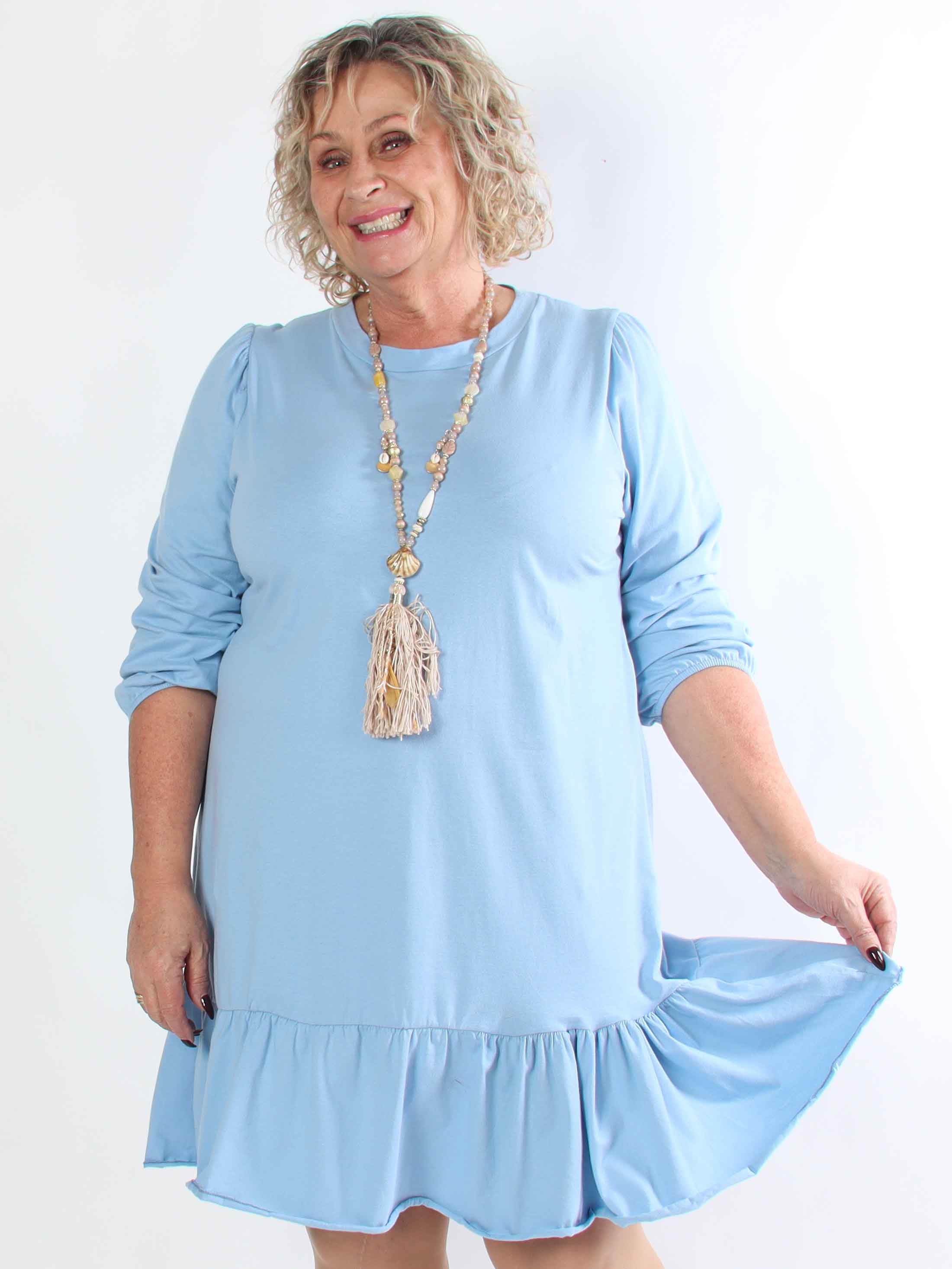 Zafira - Plus size joggingkjole i bomuld med sød flæsekant