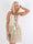 Houda - Beige feminin kjol i chiffong med guld- och blomstermotiv