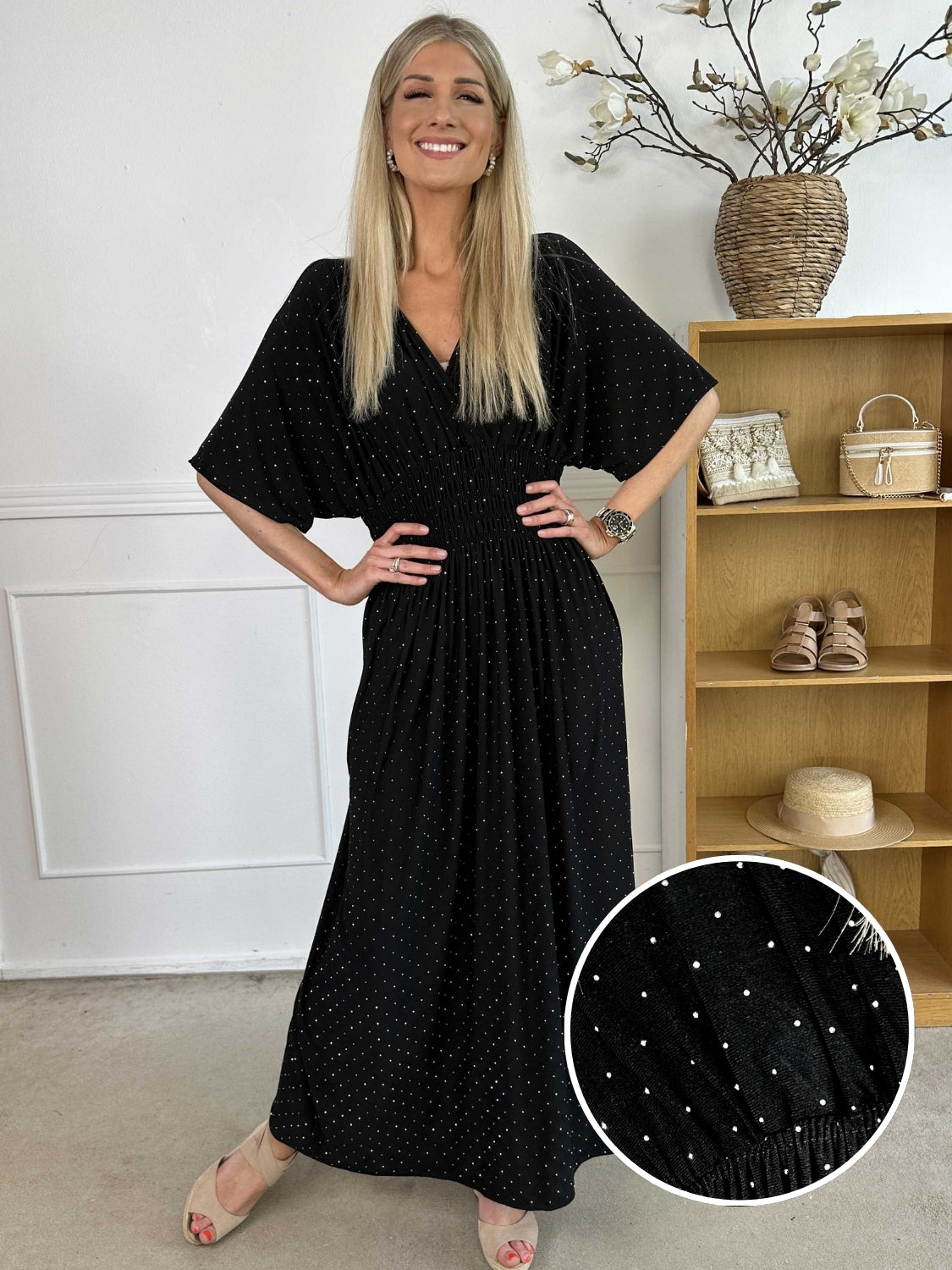 Pams Crystal - Lång plus size stretchklänning med strass