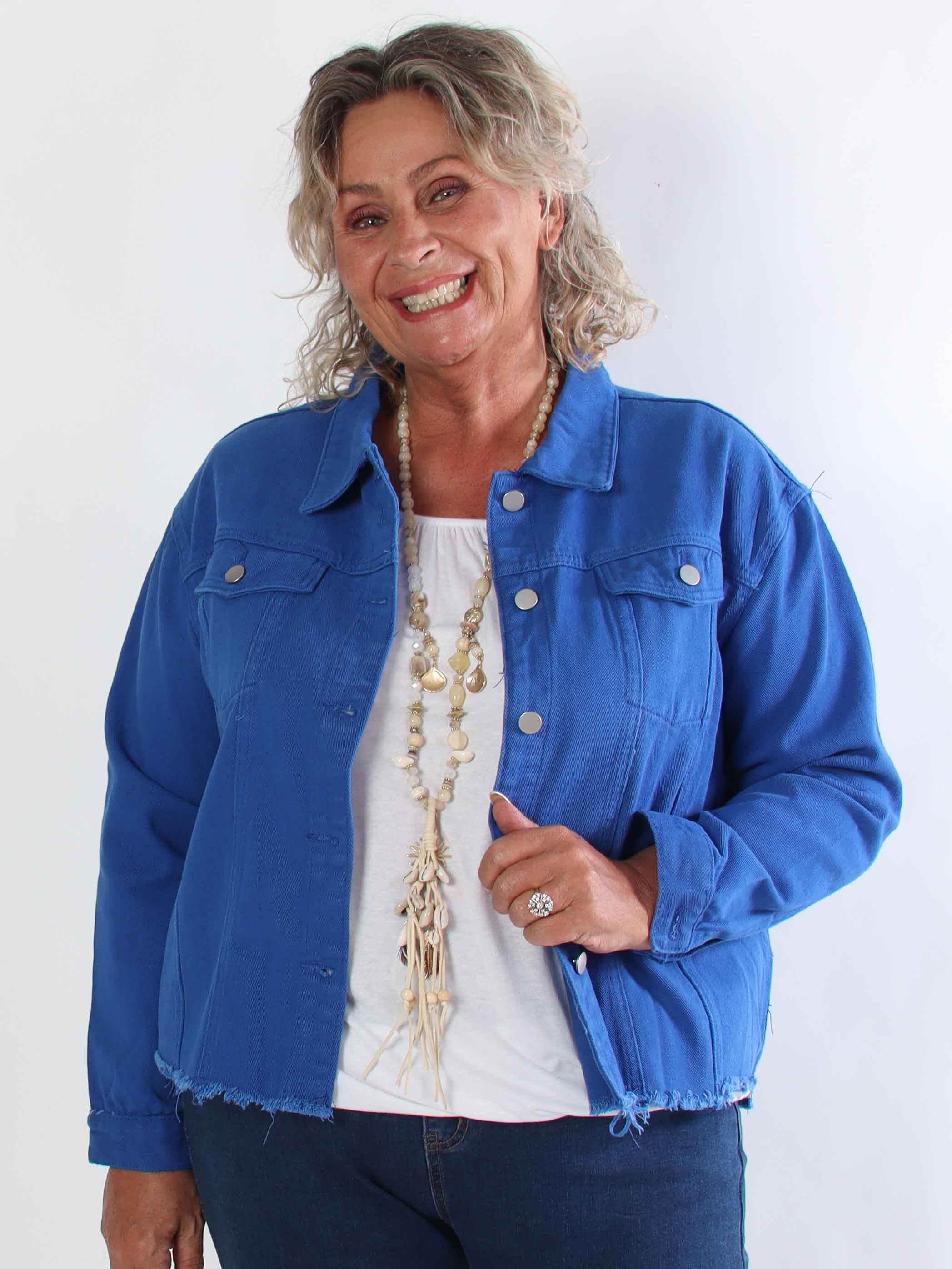 Alimini - Denimjakke i let stretch med brystlommer og rå kant