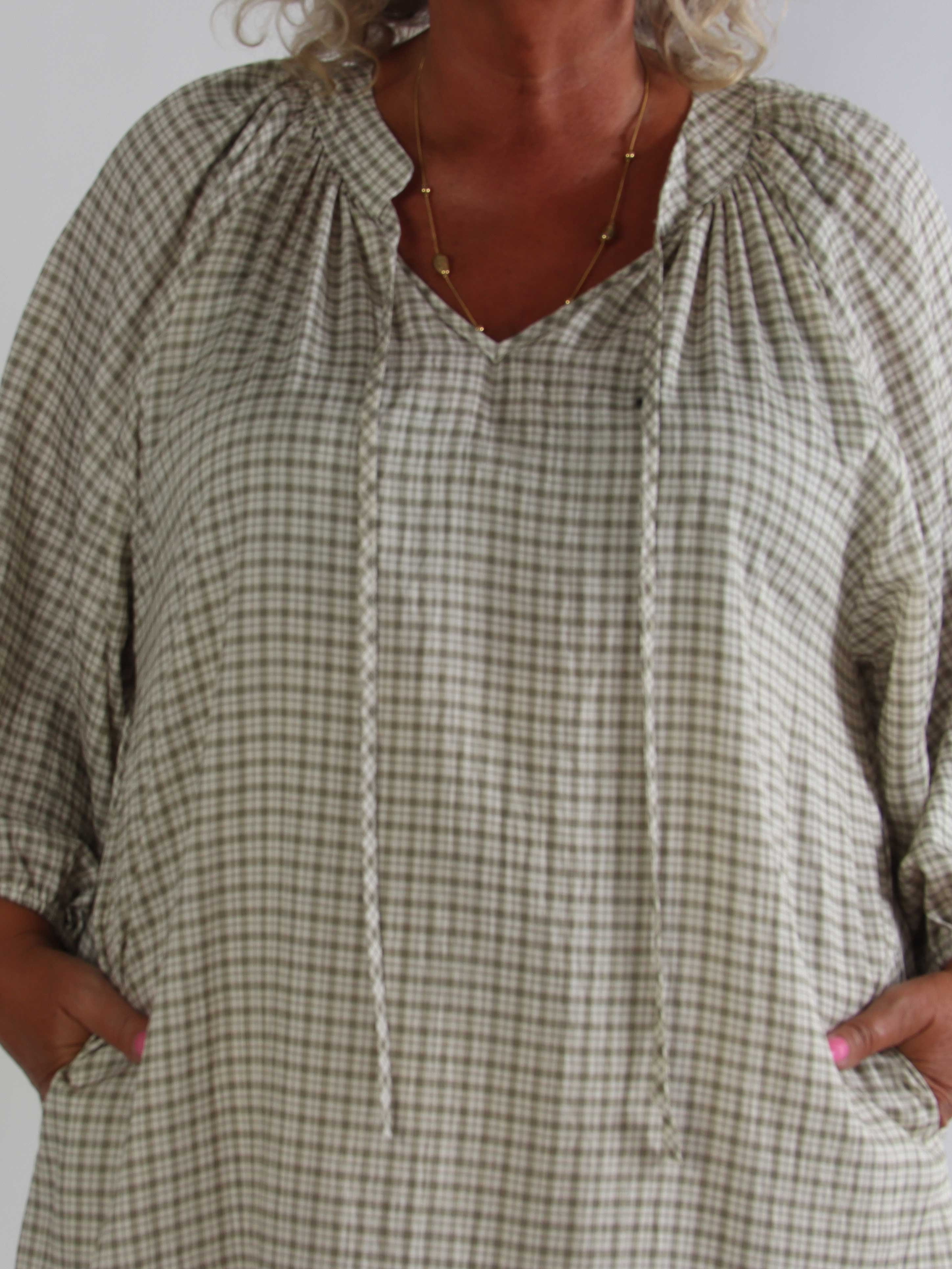 Amidala Check - Elegant ternet plus size tunikakjole i viskose