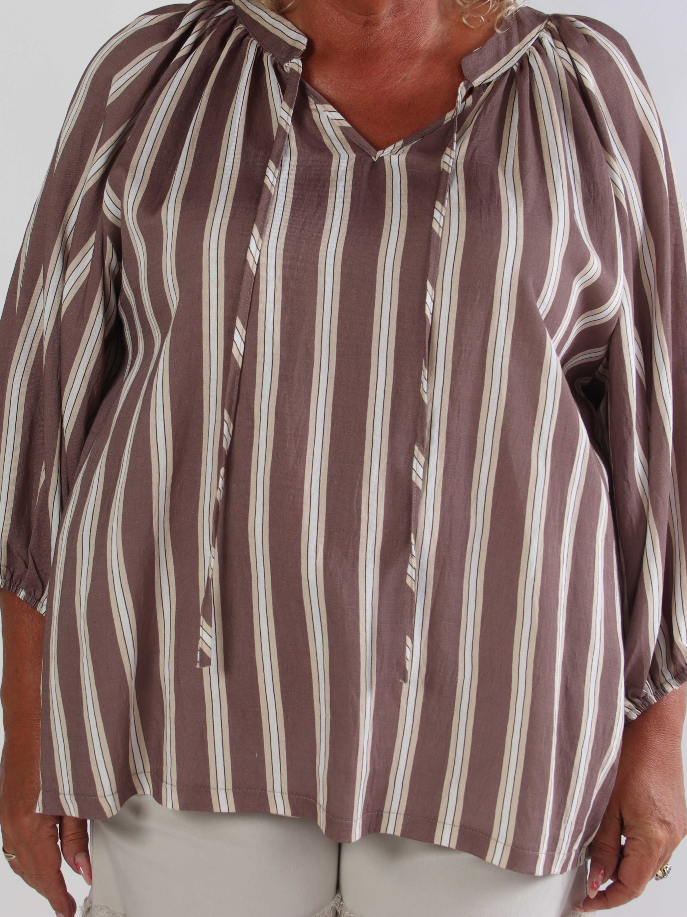 Amidala Shirt - Randig plus size tunika i en lätt viskosblandning med vackra ballongärmar