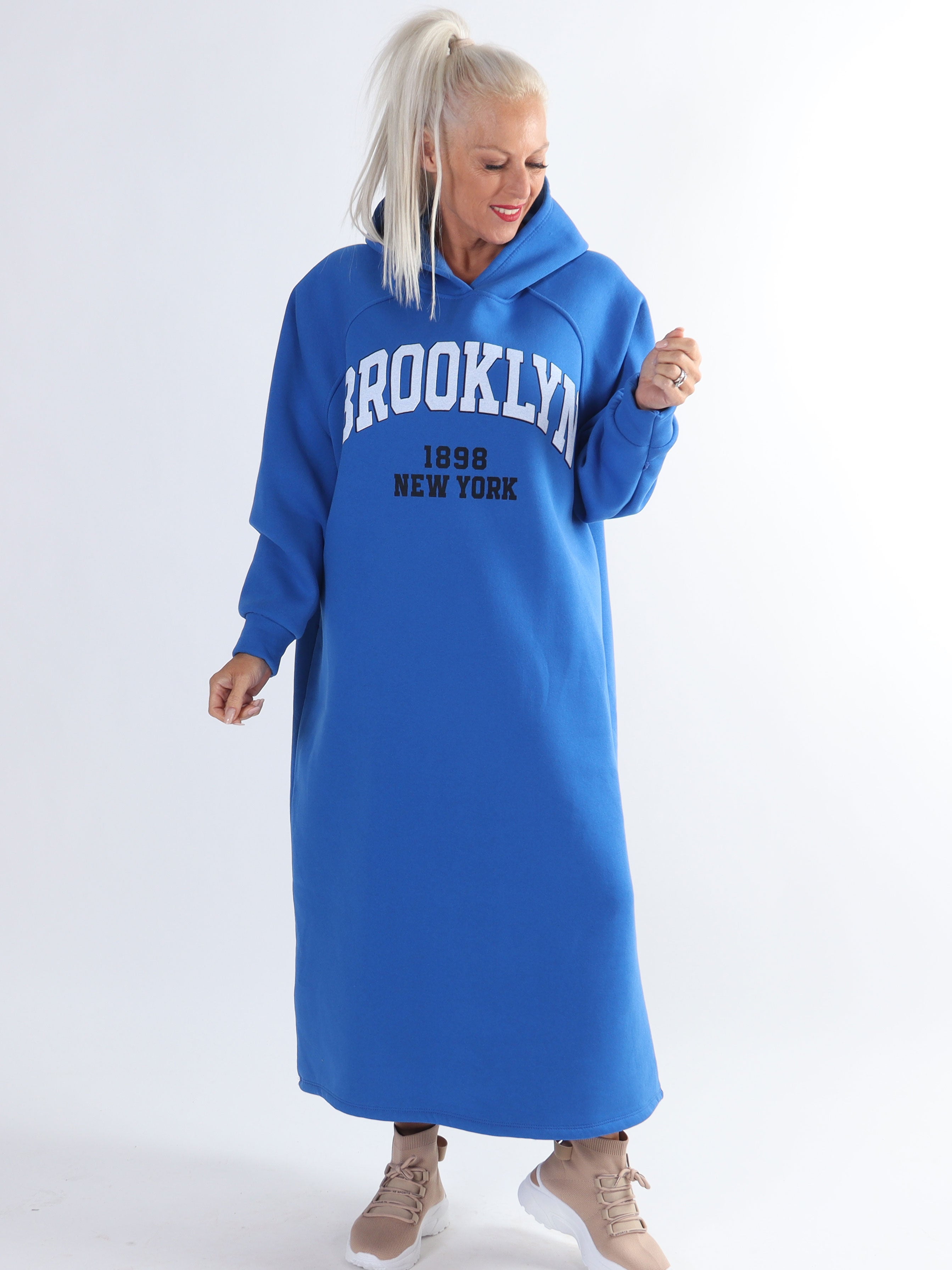 Angela - Lång plus size hoodieklänning i bomull