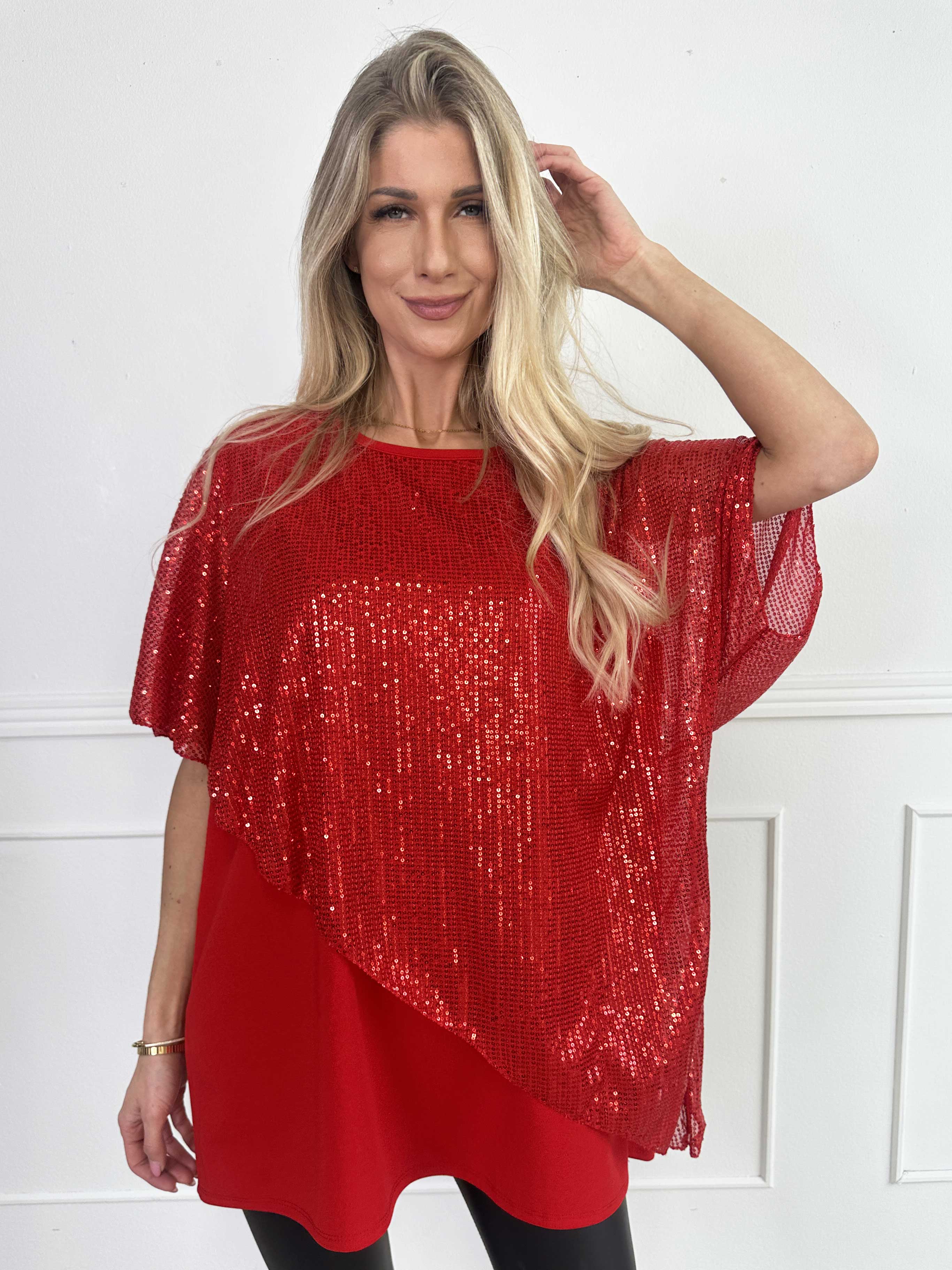 Aude - Oversized tunika med asymmetriskt paljettlager