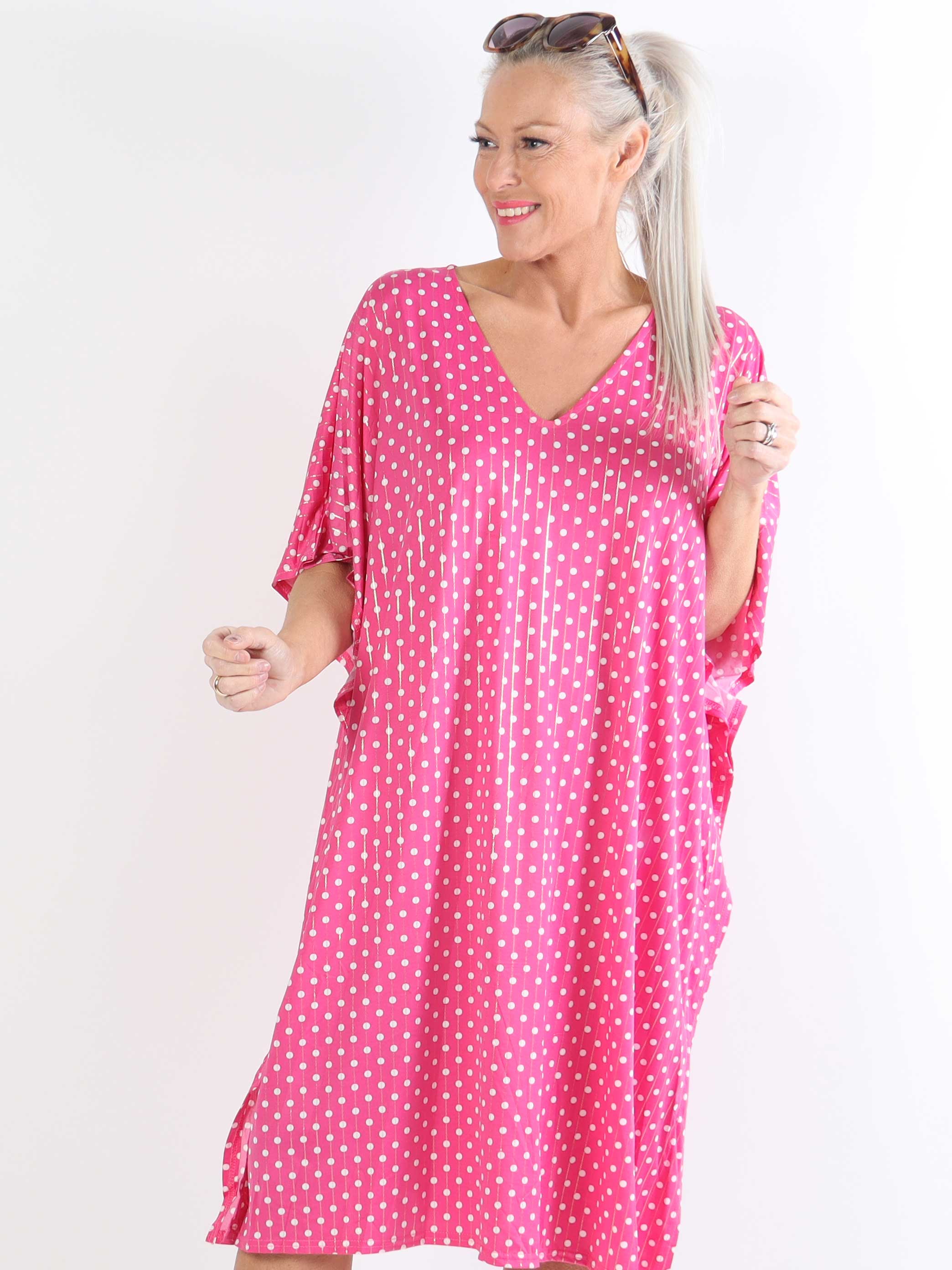 Azmina Dot - Elastisk plus size tunikaklänning i lös passform