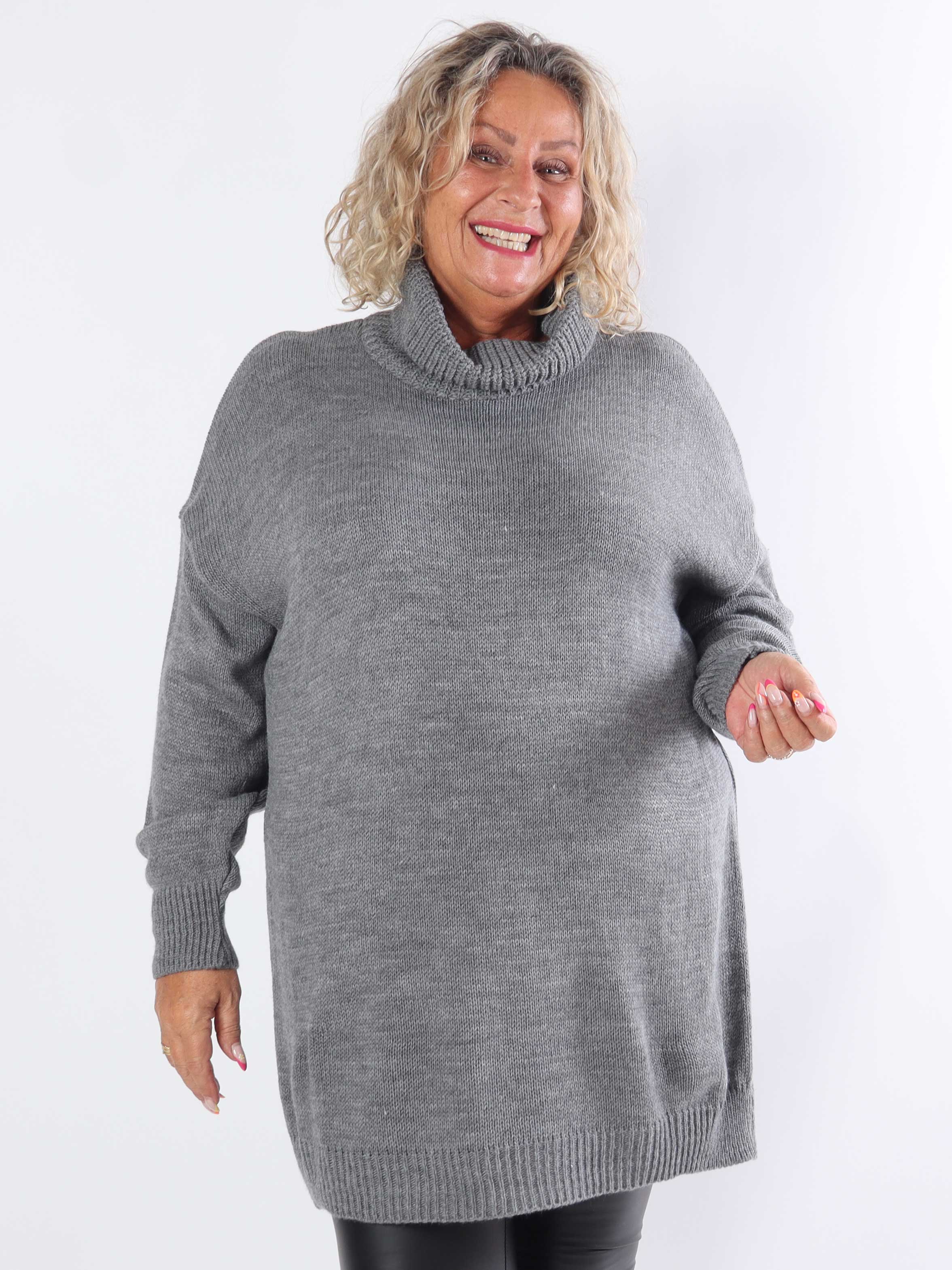 Blair - Enfärgad stickad klänning i plus size med polokrage