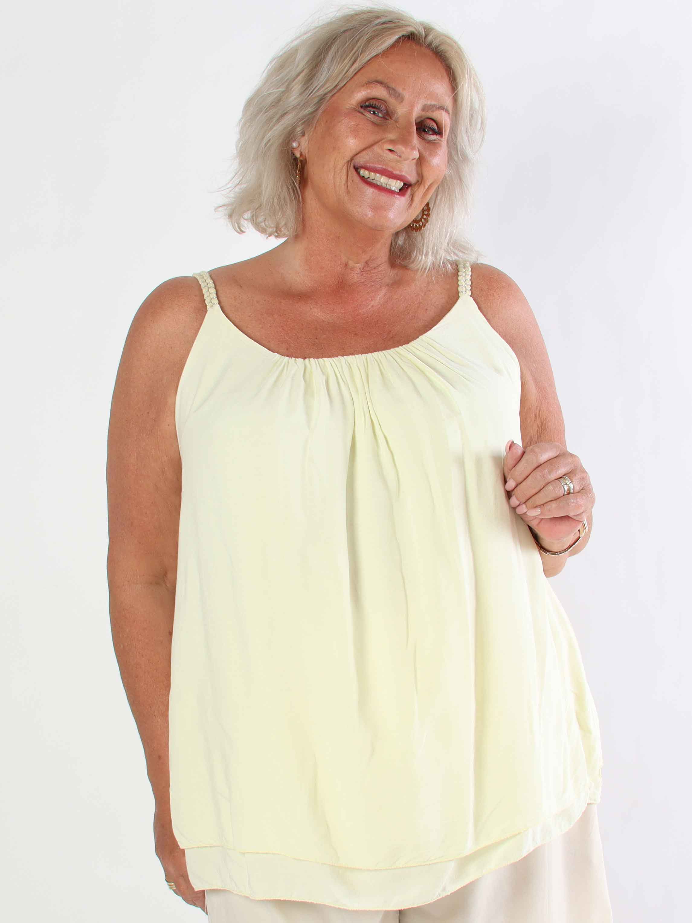 Chalkis Top - Plus size topp i mjuk viskos med flätade axelband