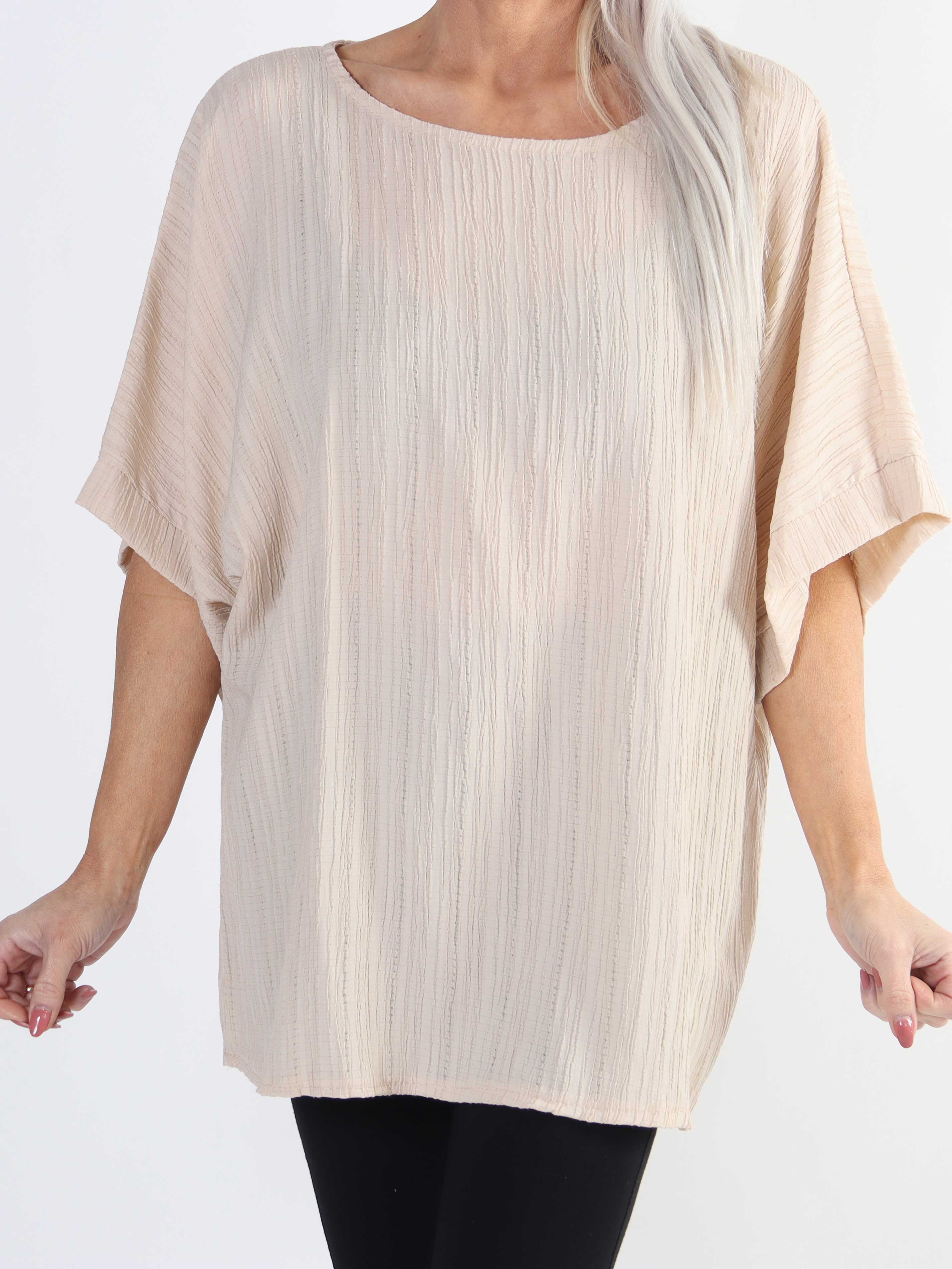 Cindy - enfärgad plus size-blus i crepe-look - Beige