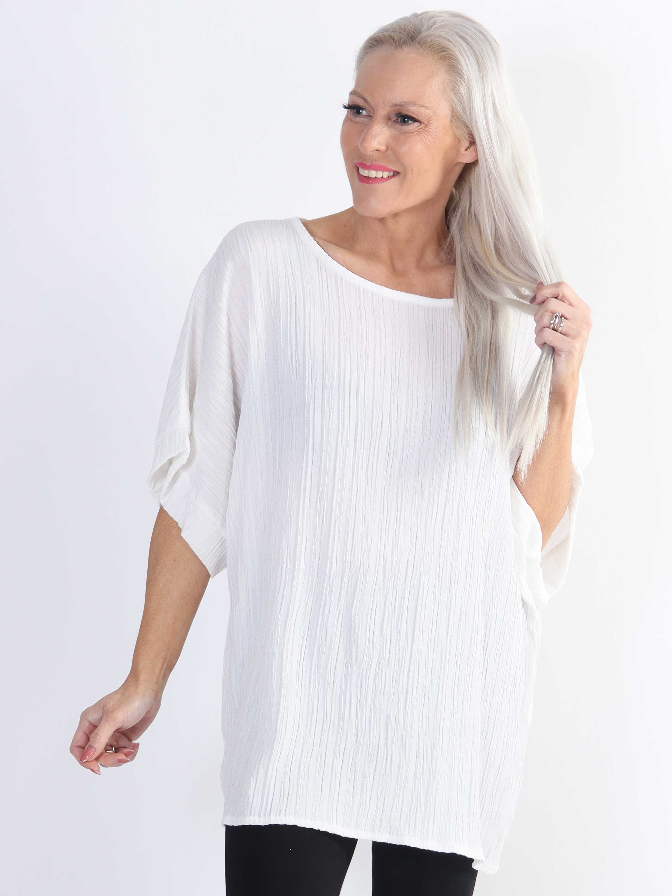 Cindy - enfärgad plus size-blus i crepe-look