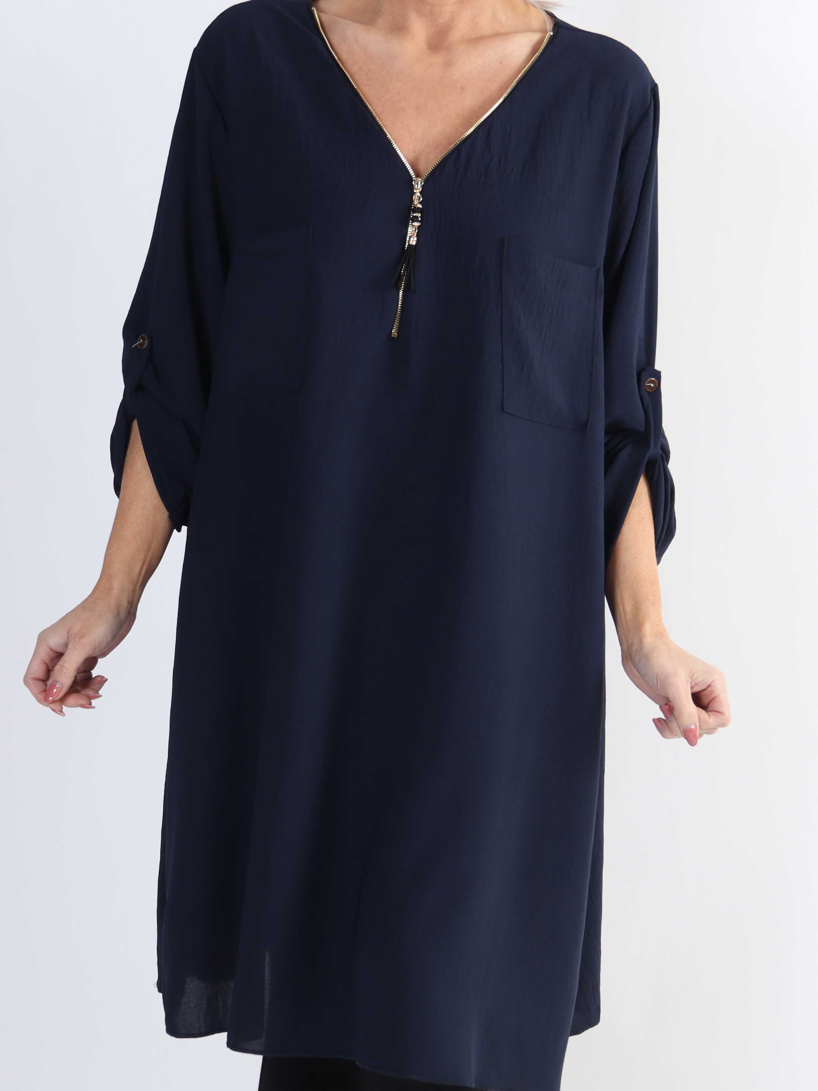 Claudia Dress - Tunikaklänning i plus size med dragkedja och fickor