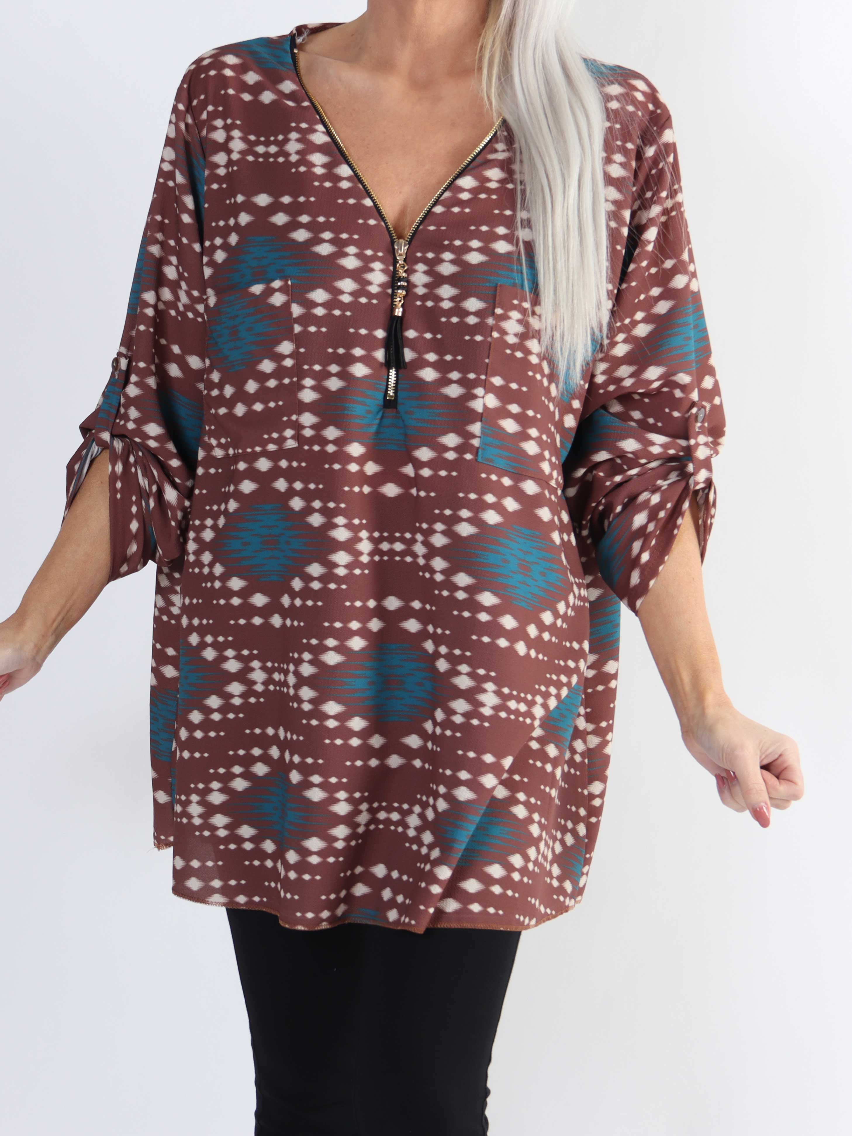 Claudia Pattern - Tunika med tryck och dragkedja i plus size