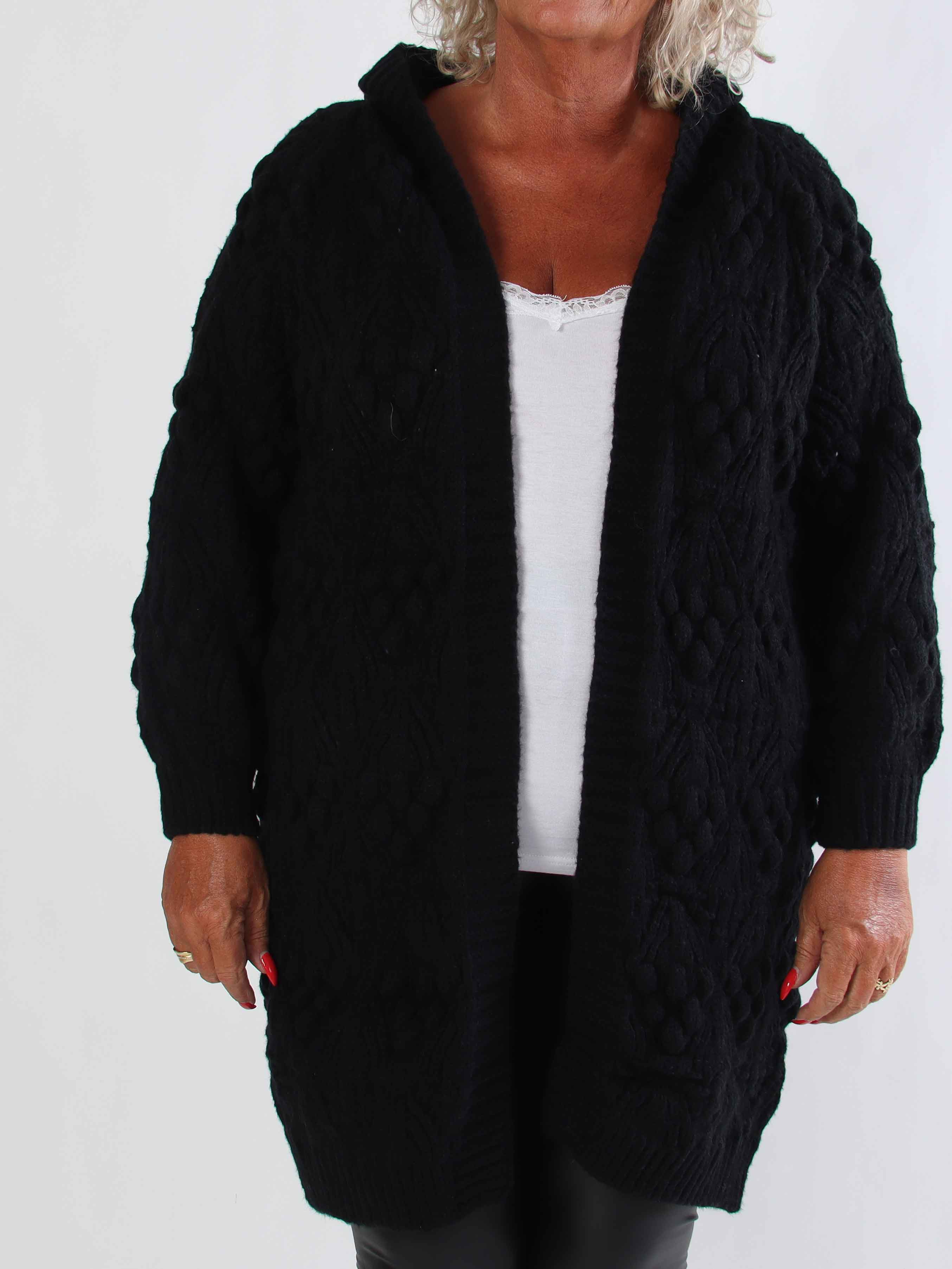 Cronia - Tjock stickad plus size kofta med luva