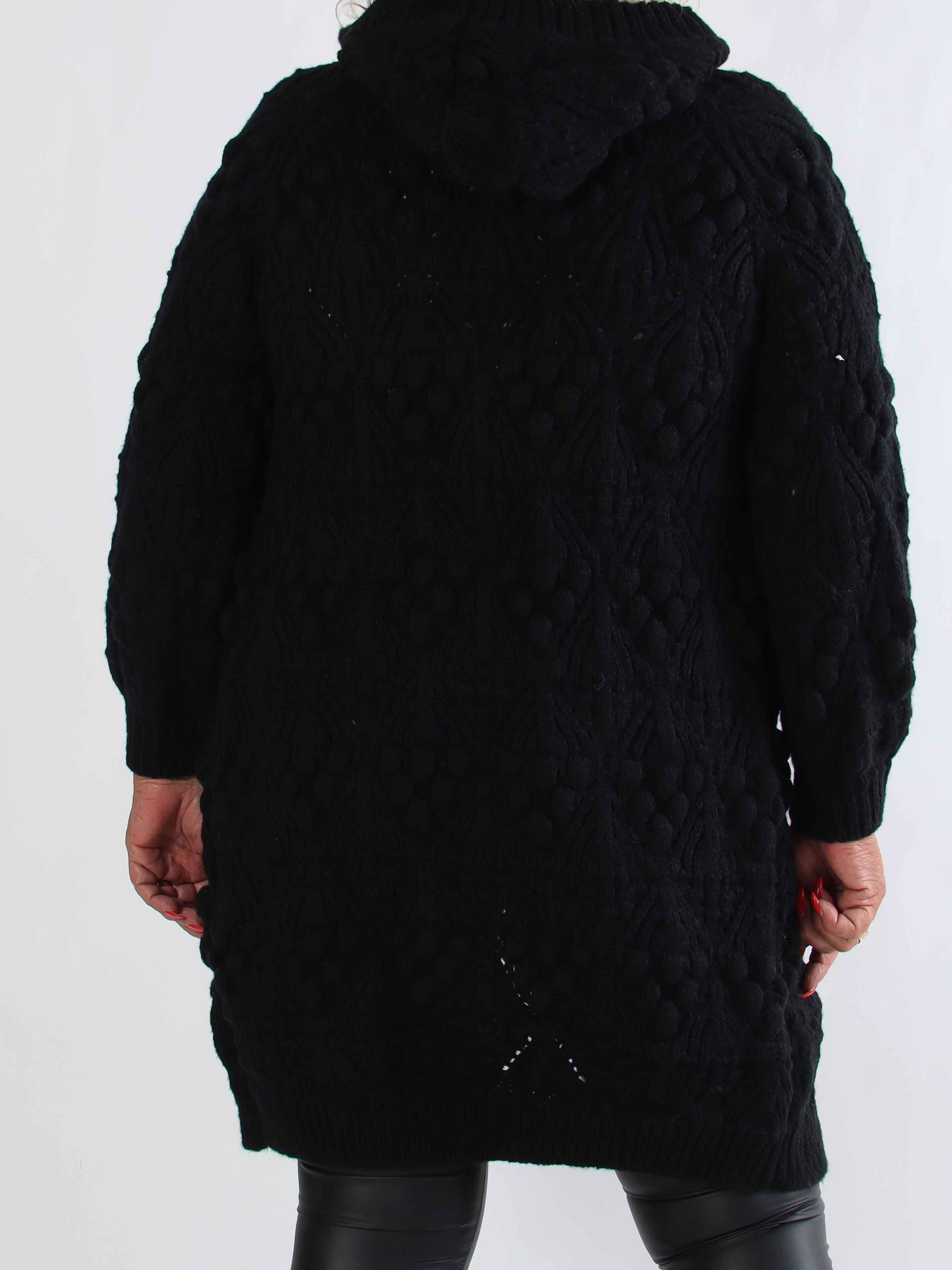 Cronia - Tjock stickad plus size kofta med luva