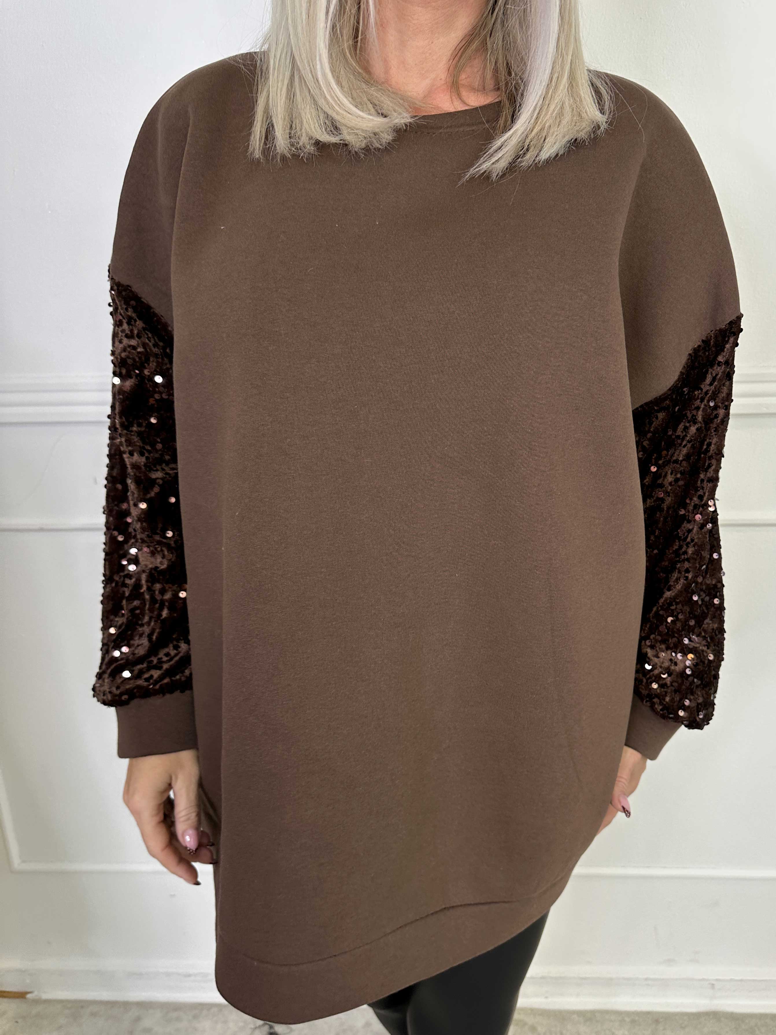 Cytherea - Oversized sweatshirt i bomull med paljetter på ärmarna