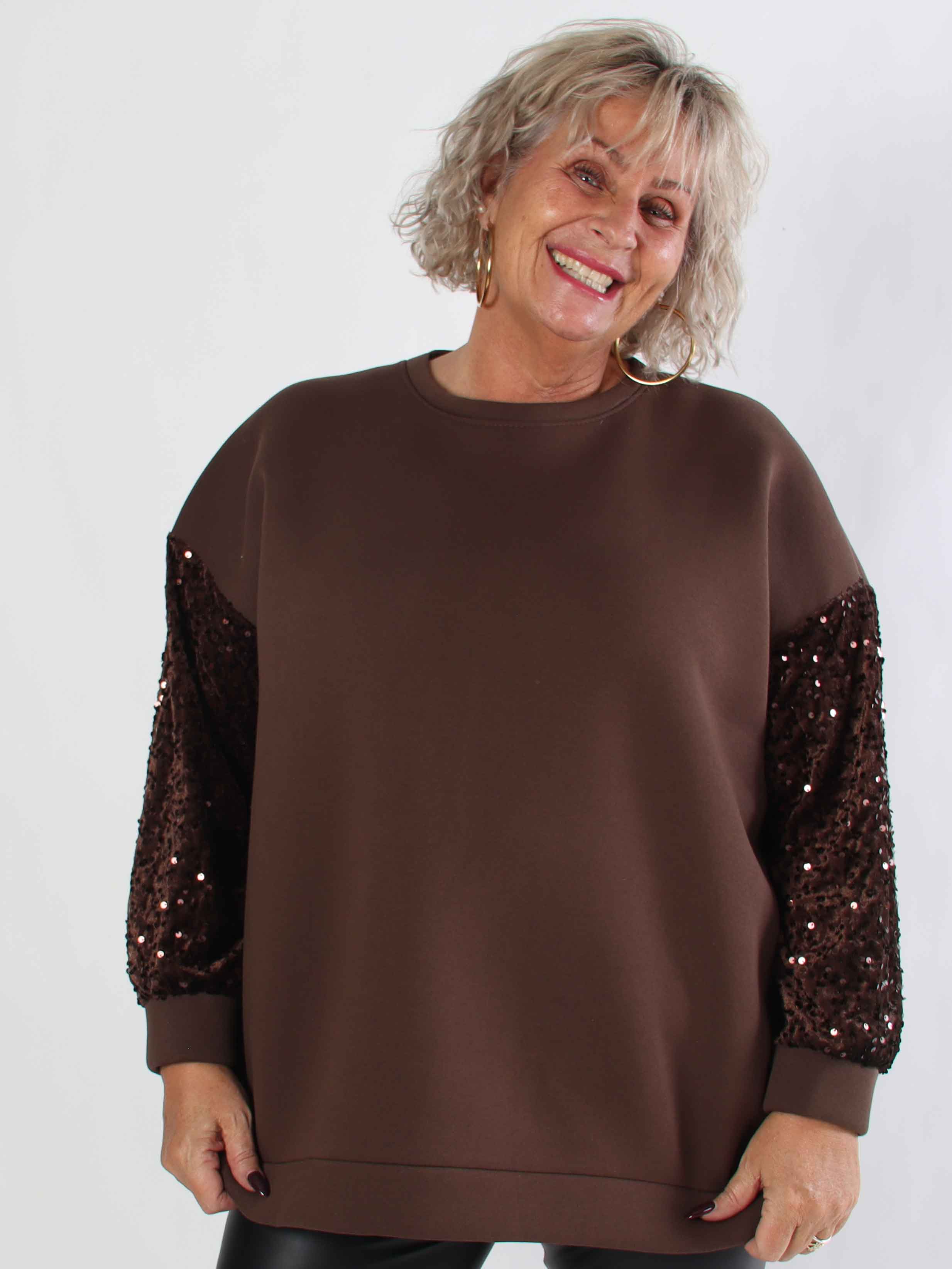 Cytherea - Plus size sweatshirt i bomull med paljetter på ärmarna