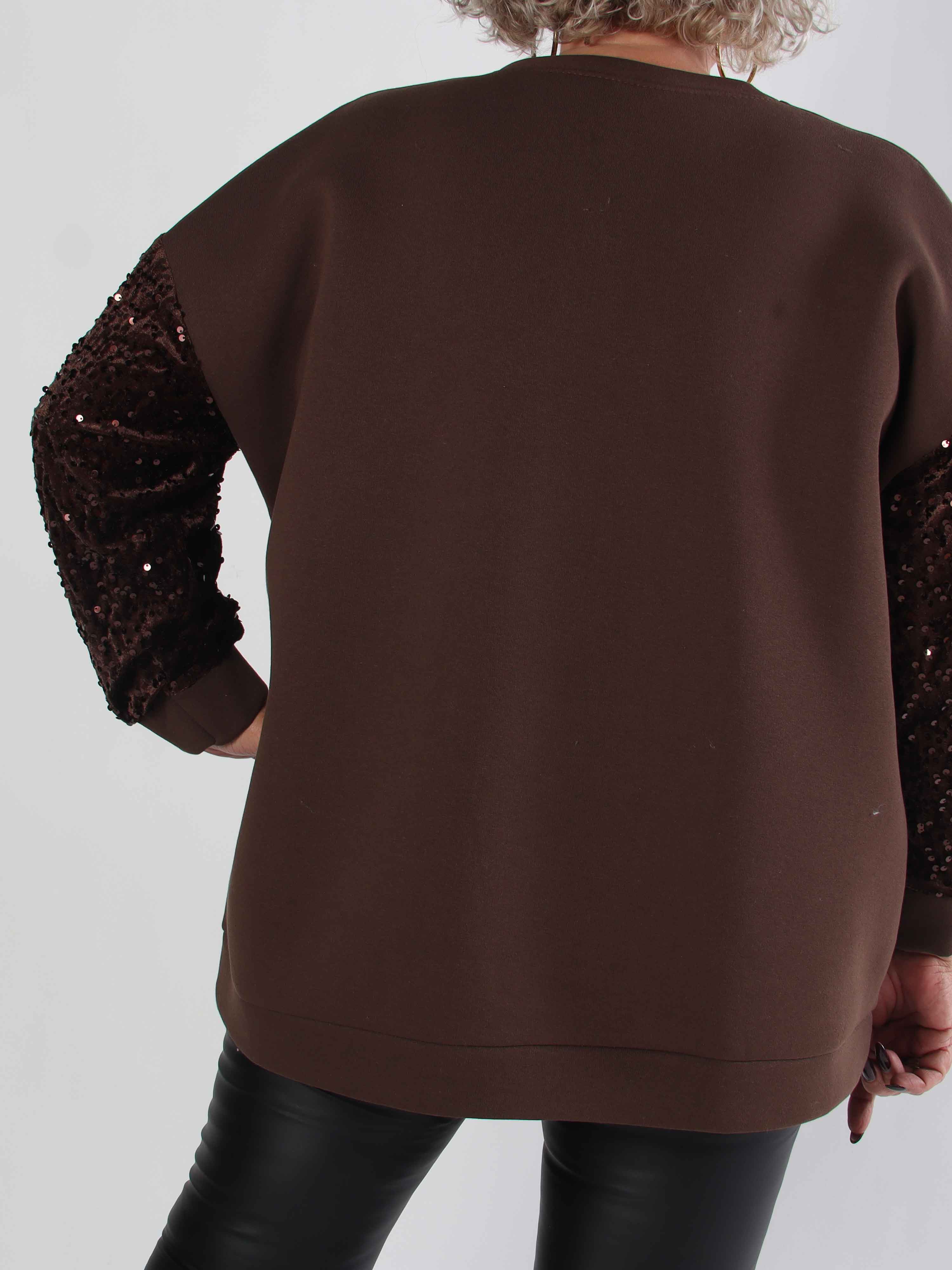 Cytherea - Plus size sweatshirt i bomull med paljetter på ärmarna